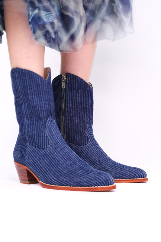 DENIM STRIPE ANKLE BOOTS TUZIA - BANGKOK TAILOR CLOTHING STORE - HANDMADE CLOTHING