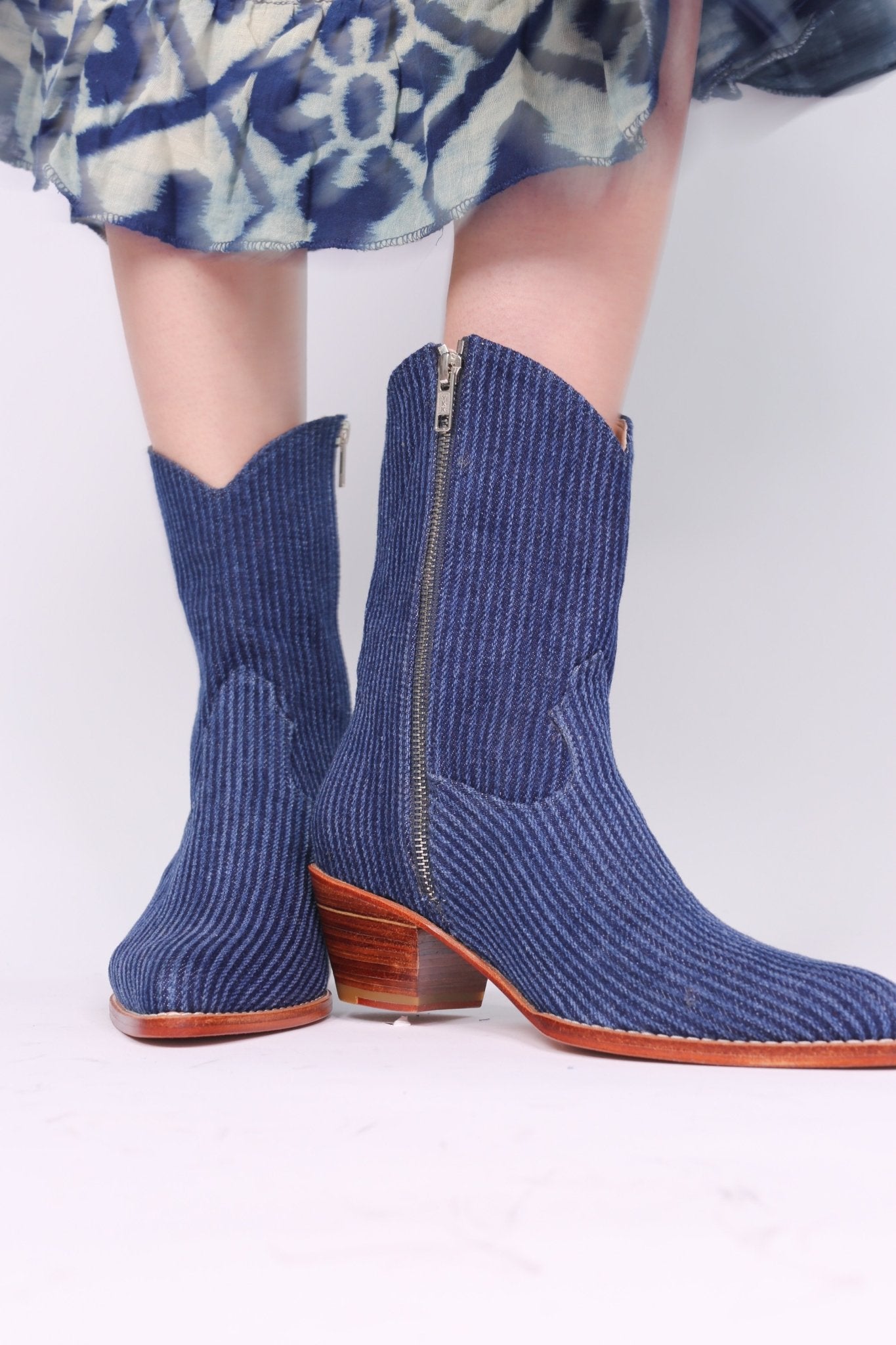 DENIM STRIPE ANKLE BOOTS TUZIA - BANGKOK TAILOR CLOTHING STORE - HANDMADE CLOTHING