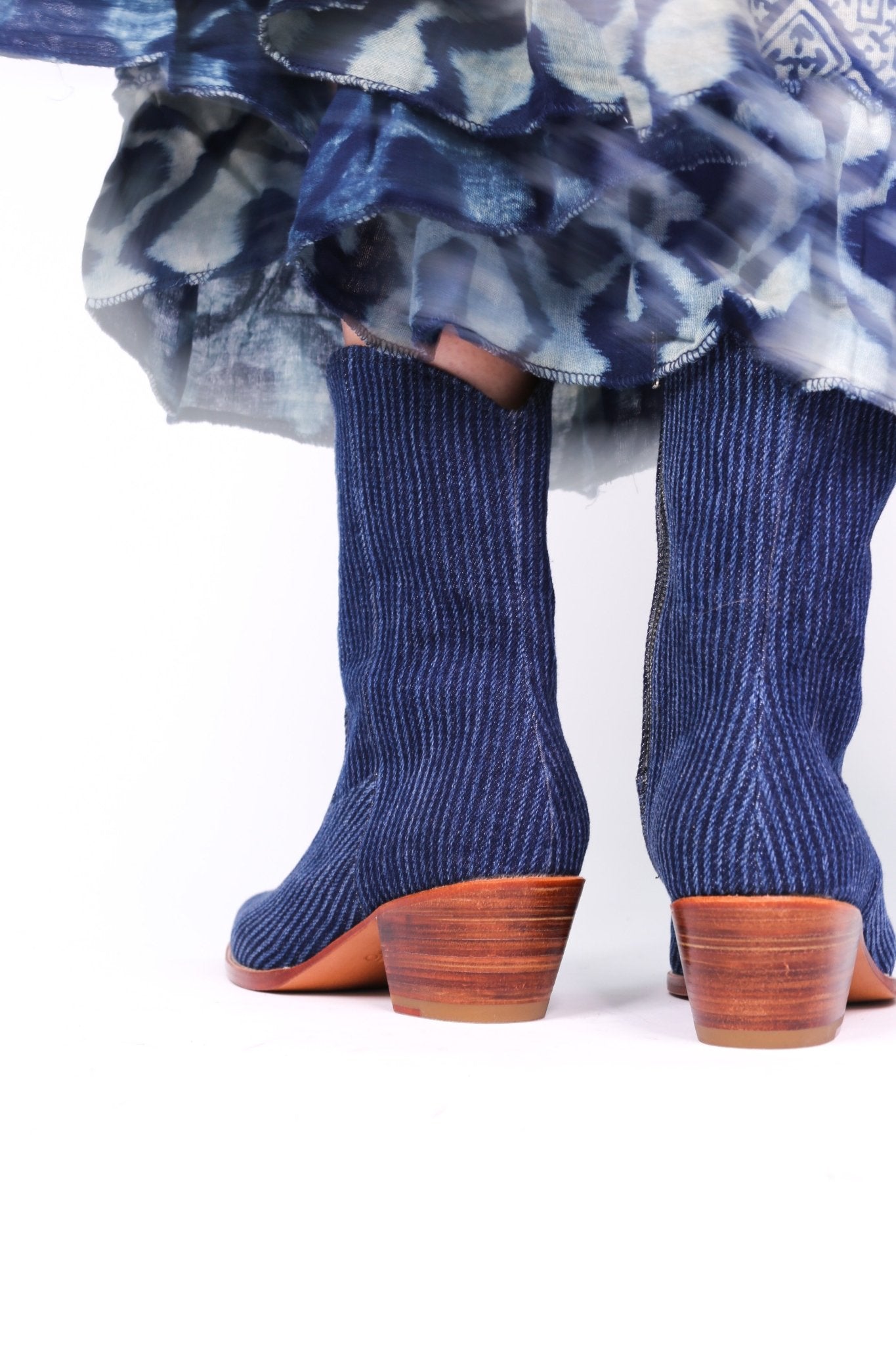 DENIM STRIPE ANKLE BOOTS TUZIA - BANGKOK TAILOR CLOTHING STORE - HANDMADE CLOTHING