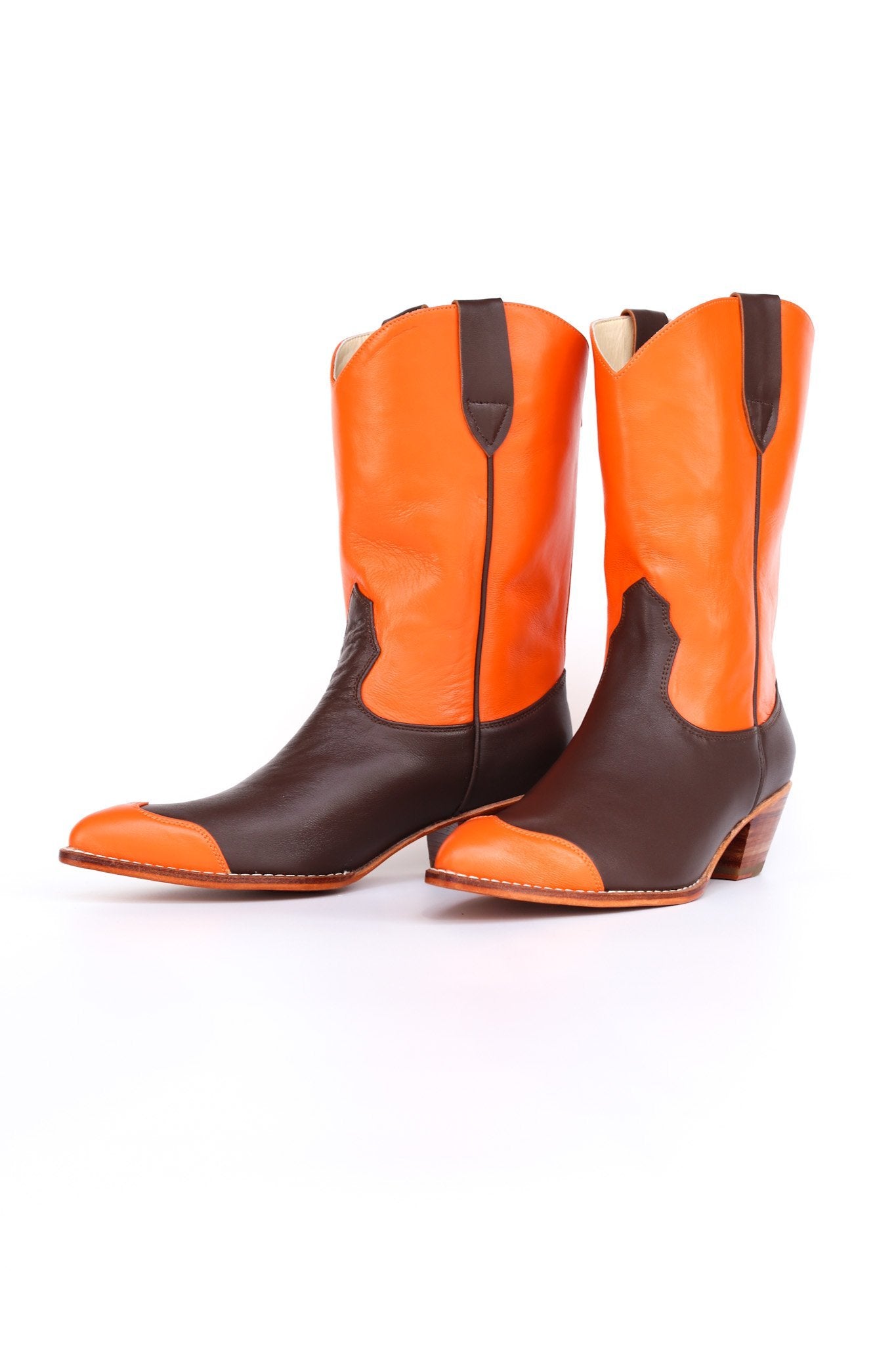 EASY RIDER ORANGE BROWN WESTERN BOOTS - BANGKOK TAILOR CLOTHING STORE - HANDMADE CLOTHING