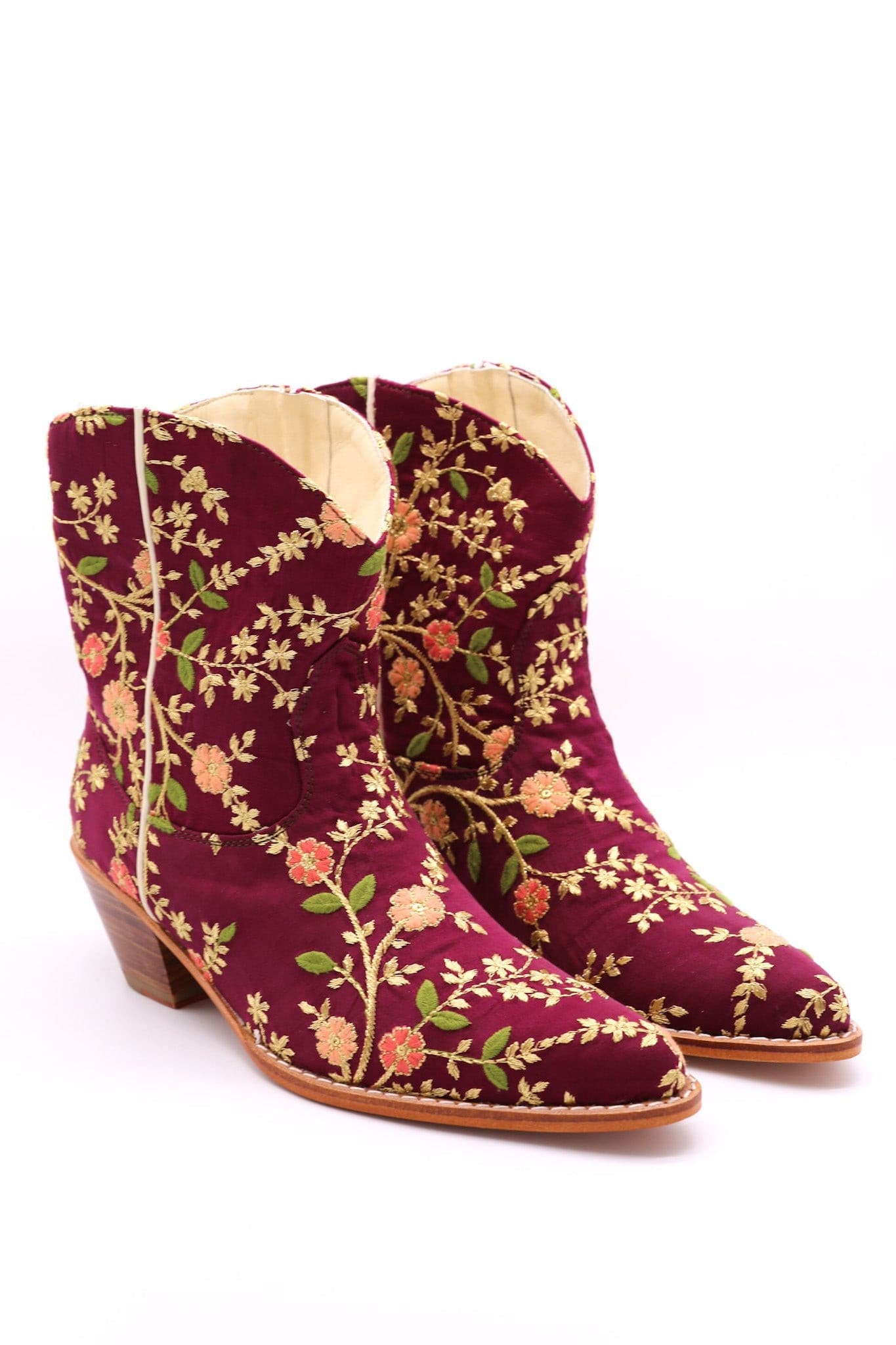 EMBROIDERED BOOTS ELOISE BURGUNDY RED - BANGKOK TAILOR CLOTHING STORE - HANDMADE CLOTHING