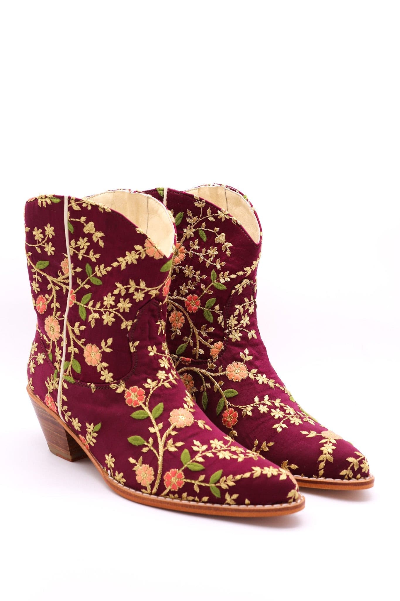 EMBROIDERED BOOTS ELOISE BURGUNDY RED - BANGKOK TAILOR CLOTHING STORE - HANDMADE CLOTHING