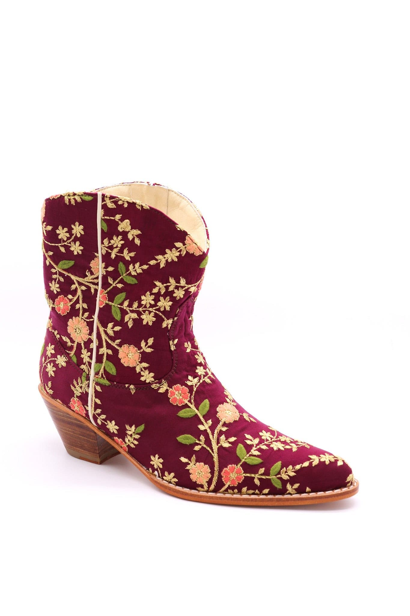 EMBROIDERED BOOTS ELOISE BURGUNDY RED - BANGKOK TAILOR CLOTHING STORE - HANDMADE CLOTHING