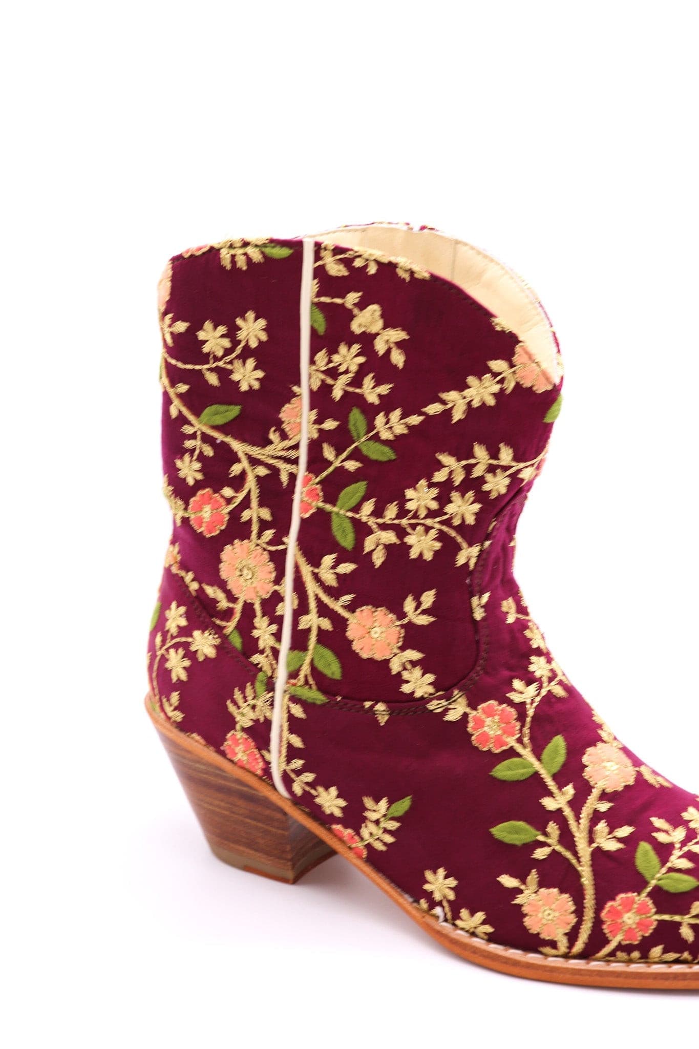 EMBROIDERED BOOTS ELOISE BURGUNDY RED - BANGKOK TAILOR CLOTHING STORE - HANDMADE CLOTHING