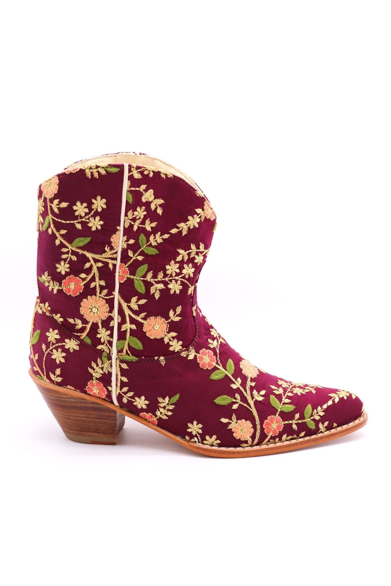 EMBROIDERED BOOTS ELOISE BURGUNDY RED - BANGKOK TAILOR CLOTHING STORE - HANDMADE CLOTHING