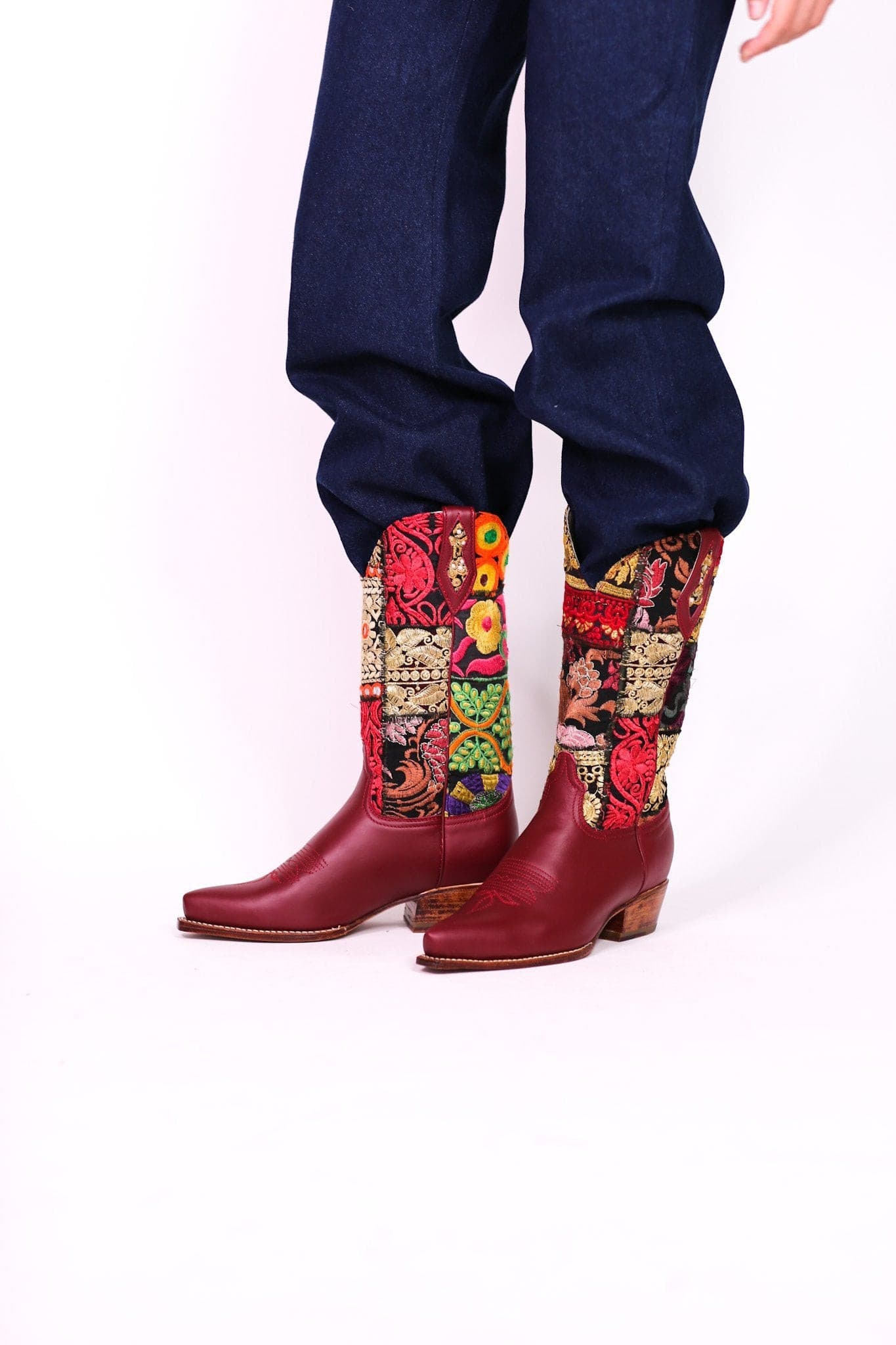 EMBROIDERED BOOTS MARLA (RED) - BANGKOK TAILOR CLOTHING STORE - HANDMADE CLOTHING