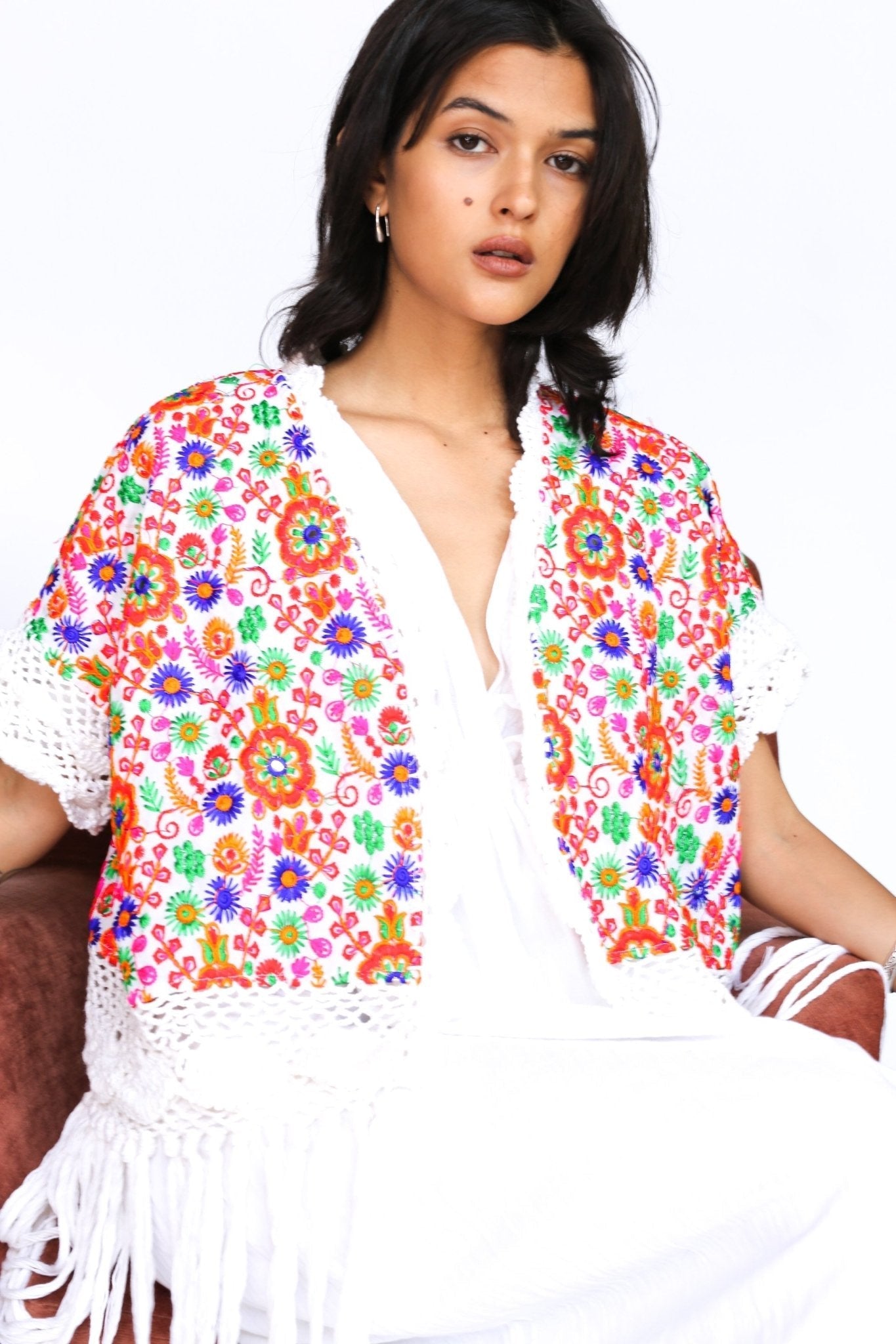 EMBROIDERED CROCHET FRINGE KIMONO ZANA - BANGKOK TAILOR CLOTHING STORE - HANDMADE CLOTHING