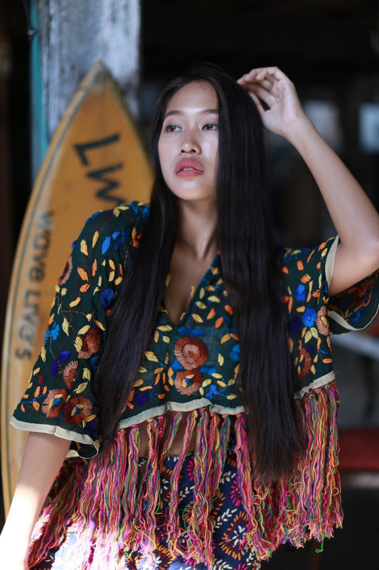 EMBROIDERED FRINGE TOP ANNELIES - BANGKOK TAILOR CLOTHING STORE - HANDMADE CLOTHING