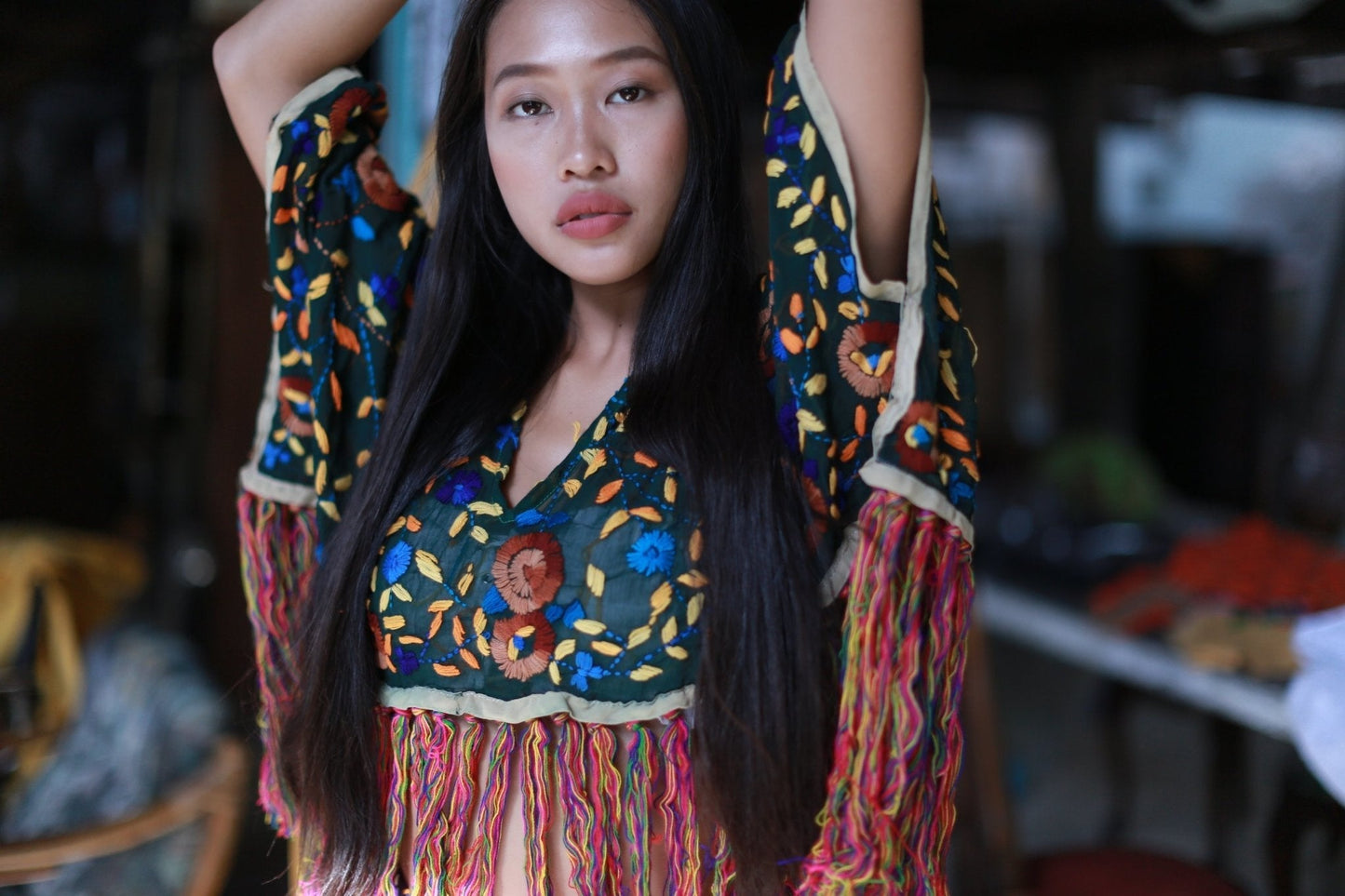 EMBROIDERED FRINGE TOP ANNELIES - BANGKOK TAILOR CLOTHING STORE - HANDMADE CLOTHING