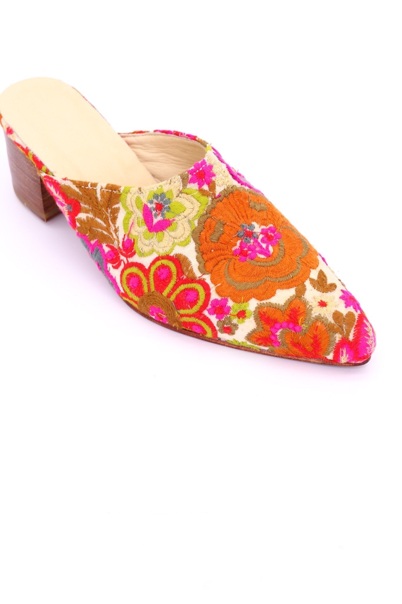 EMBROIDERED HEELED MULES ELLIE - BANGKOK TAILOR CLOTHING STORE - HANDMADE CLOTHING