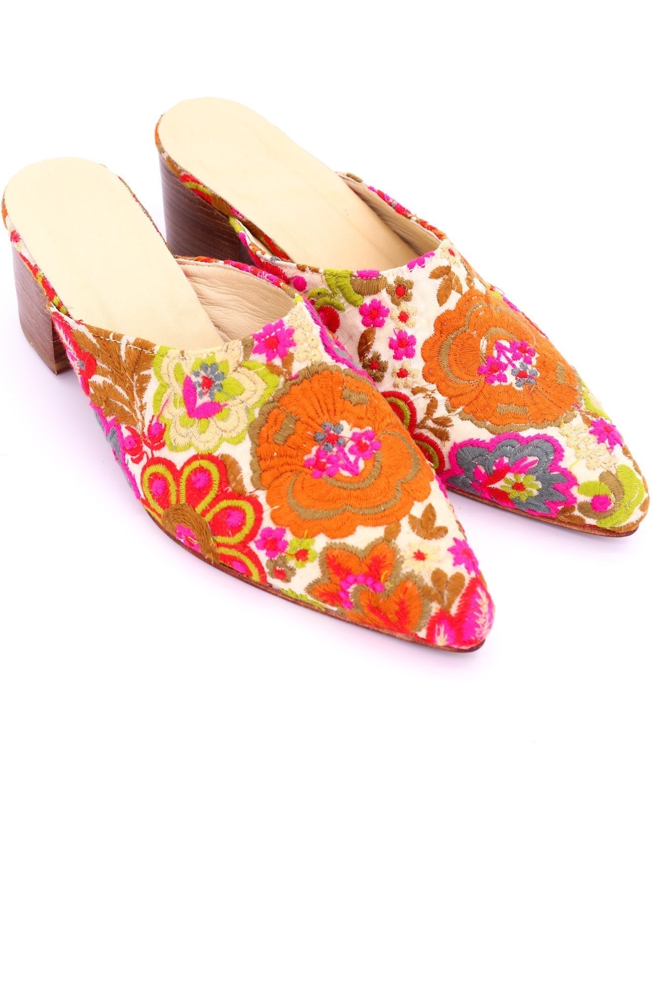 EMBROIDERED HEELED MULES ELLIE - BANGKOK TAILOR CLOTHING STORE - HANDMADE CLOTHING