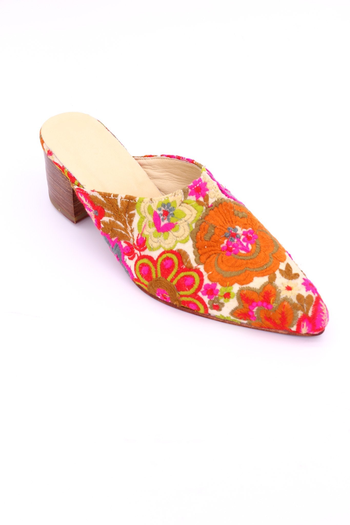 EMBROIDERED HEELED MULES ELLIE - BANGKOK TAILOR CLOTHING STORE - HANDMADE CLOTHING