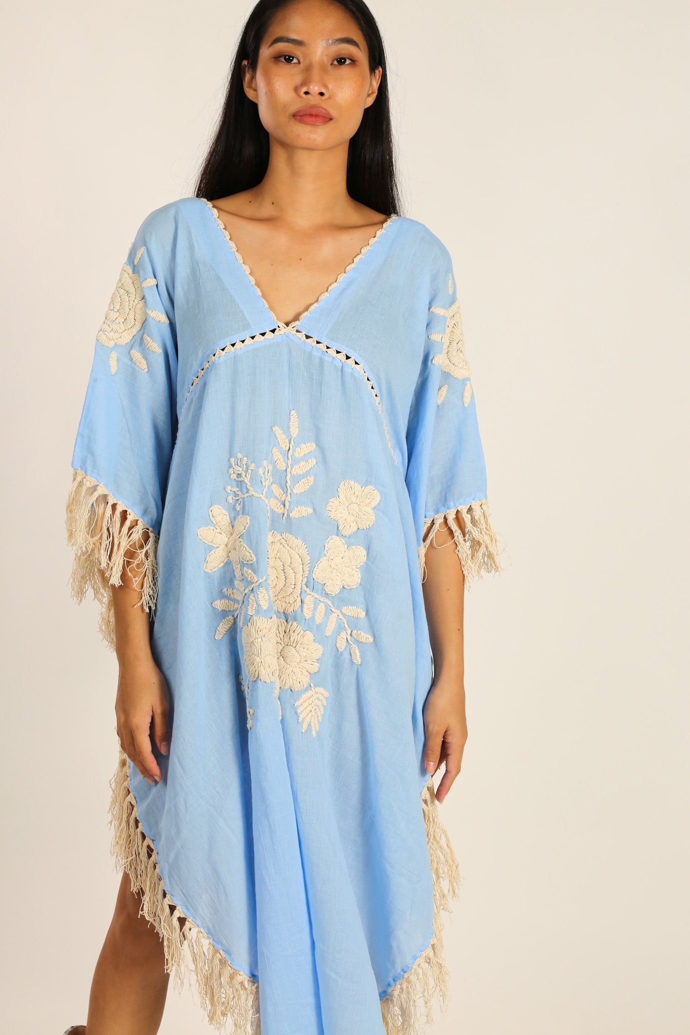 EMBROIDERED KAFTAN DRESS CASSI - BANGKOK TAILOR CLOTHING STORE - HANDMADE CLOTHING