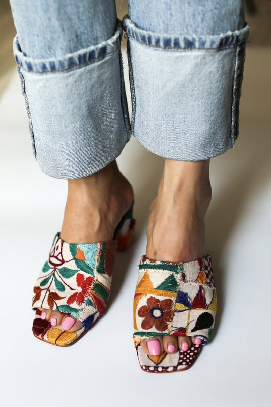 EMBROIDERED PATCHWORK SANDAL MULES LULU - BANGKOK TAILOR CLOTHING STORE - HANDMADE CLOTHING