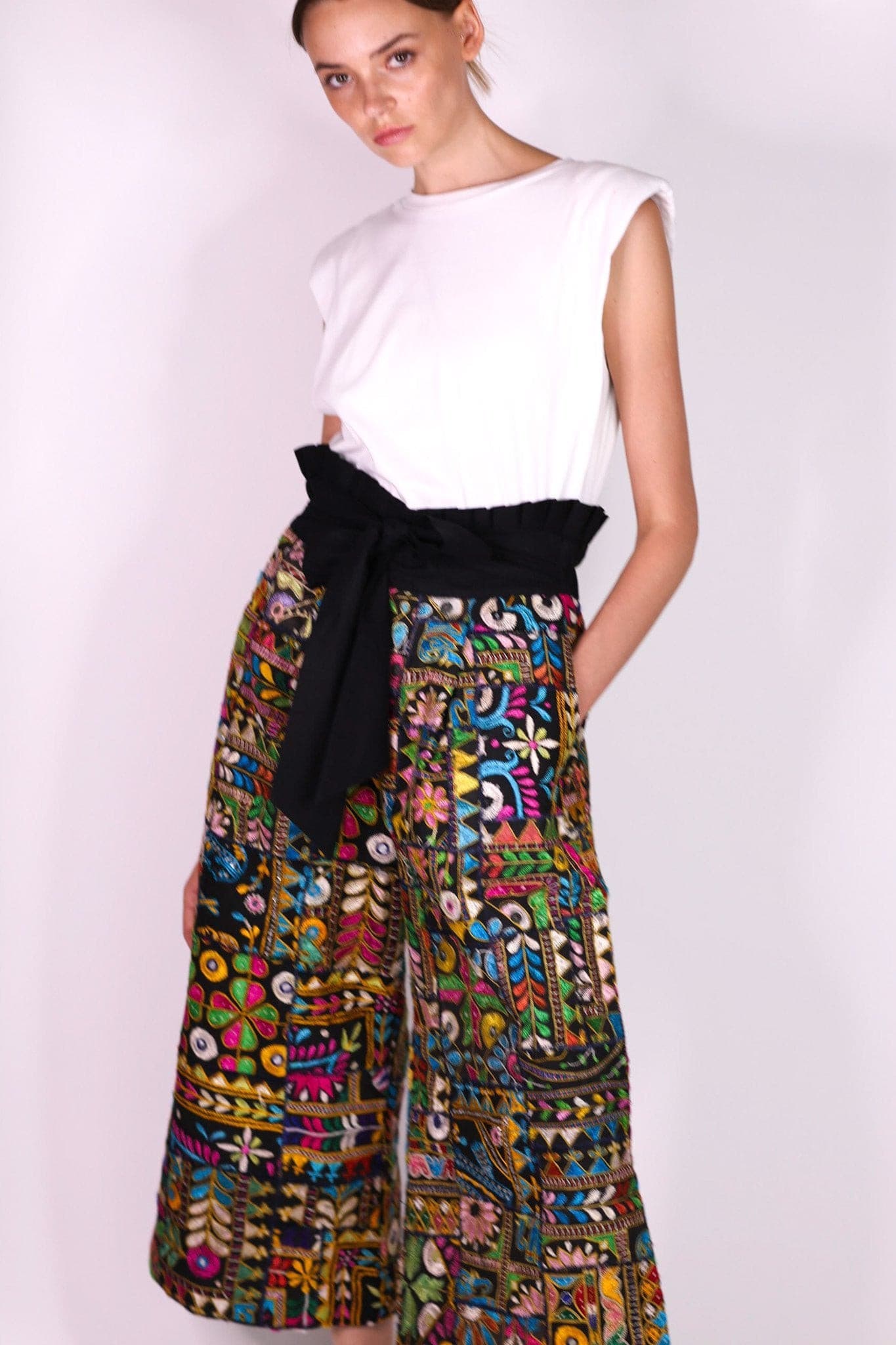 EMBROIDERED PATCHWORK WRAP PANTS BLAIRE - BANGKOK TAILOR CLOTHING STORE - HANDMADE CLOTHING