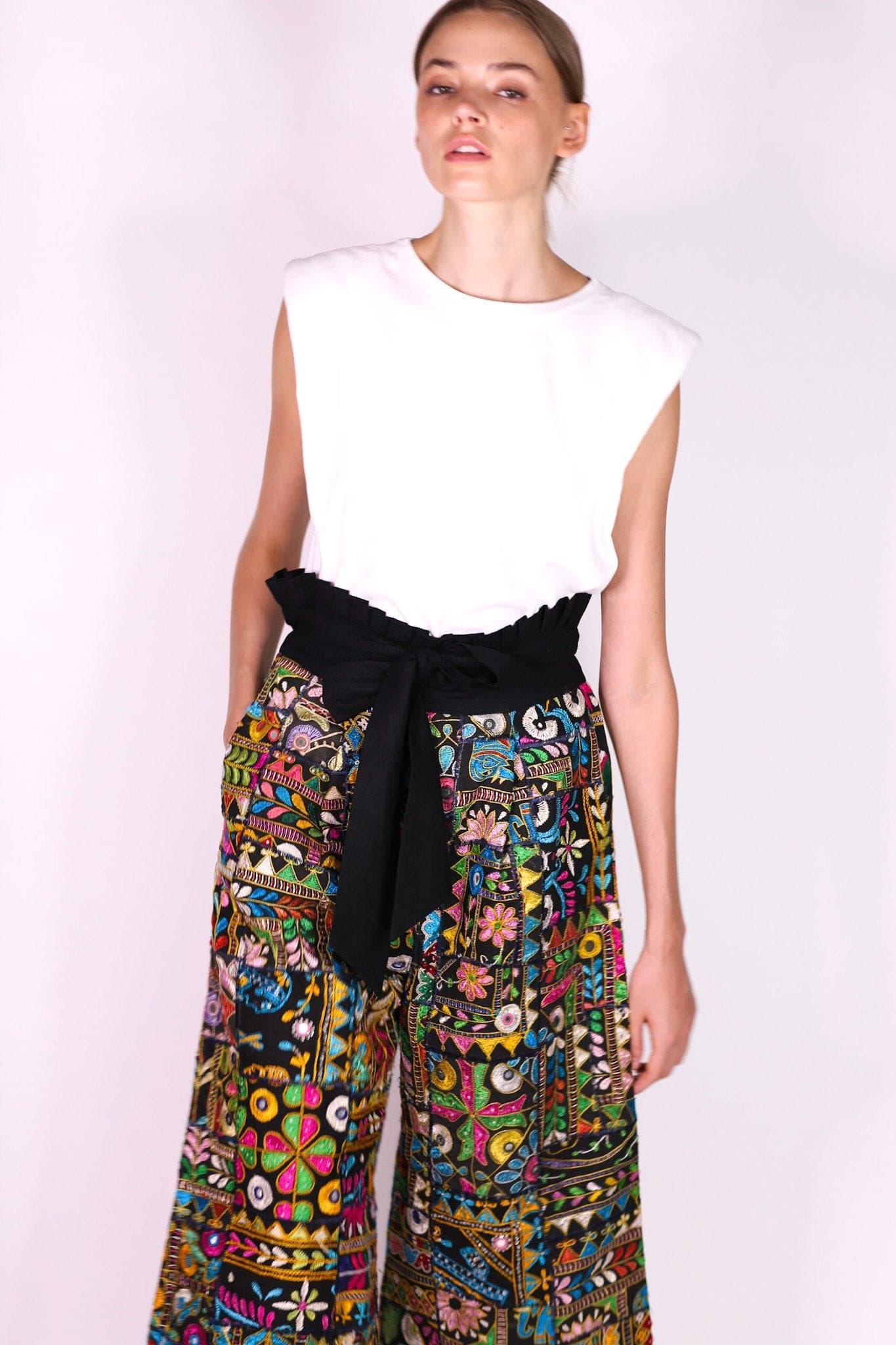 EMBROIDERED PATCHWORK WRAP PANTS BLAIRE - BANGKOK TAILOR CLOTHING STORE - HANDMADE CLOTHING