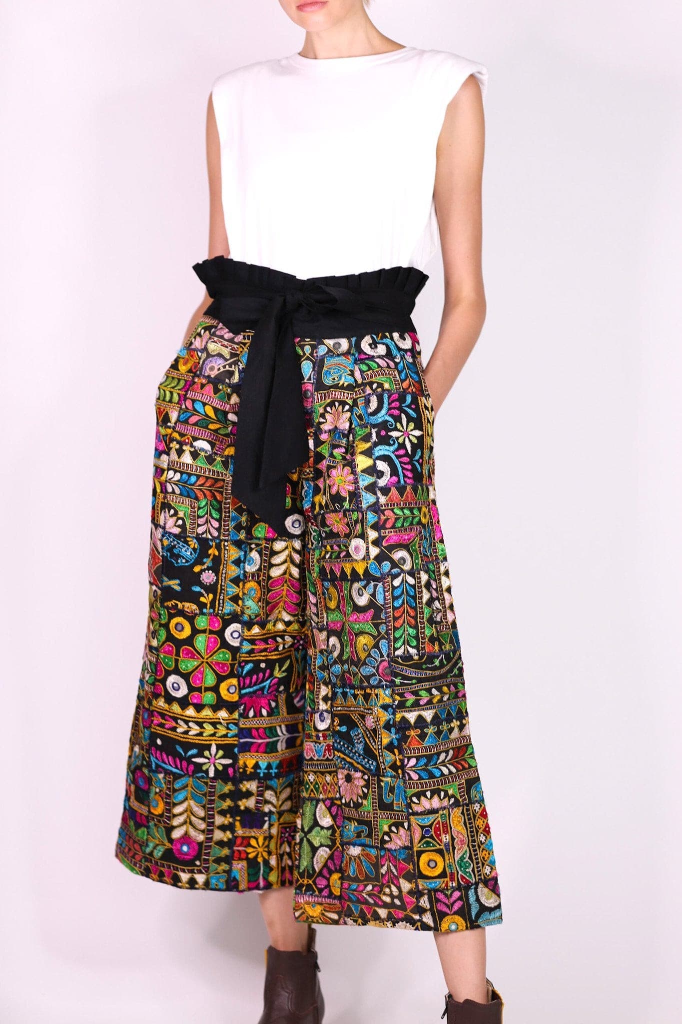 EMBROIDERED PATCHWORK WRAP PANTS BLAIRE - BANGKOK TAILOR CLOTHING STORE - HANDMADE CLOTHING