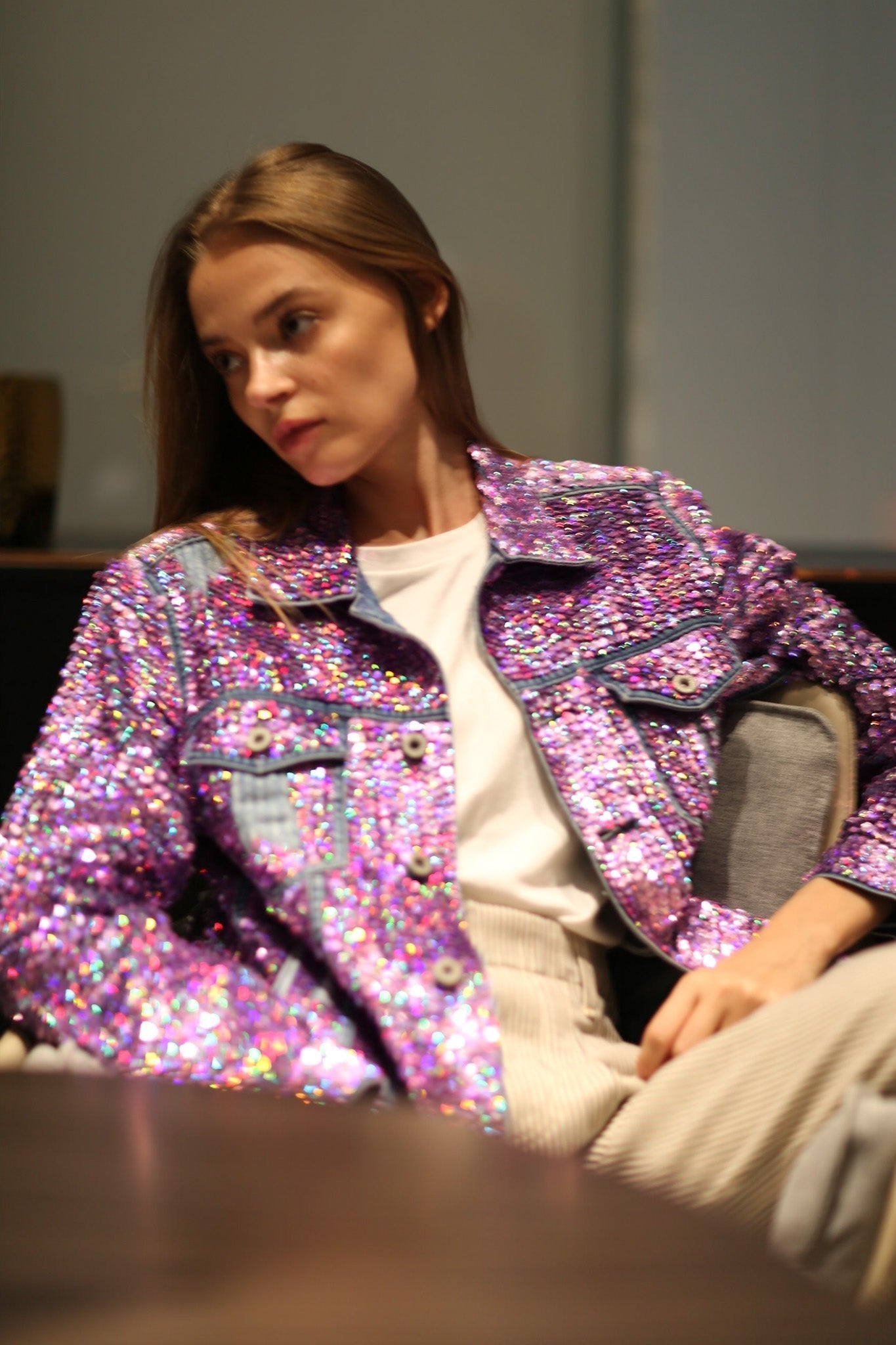 EMBROIDERED SEQUIN DENIM JACKET DEMI - BANGKOK TAILOR CLOTHING STORE - HANDMADE CLOTHING