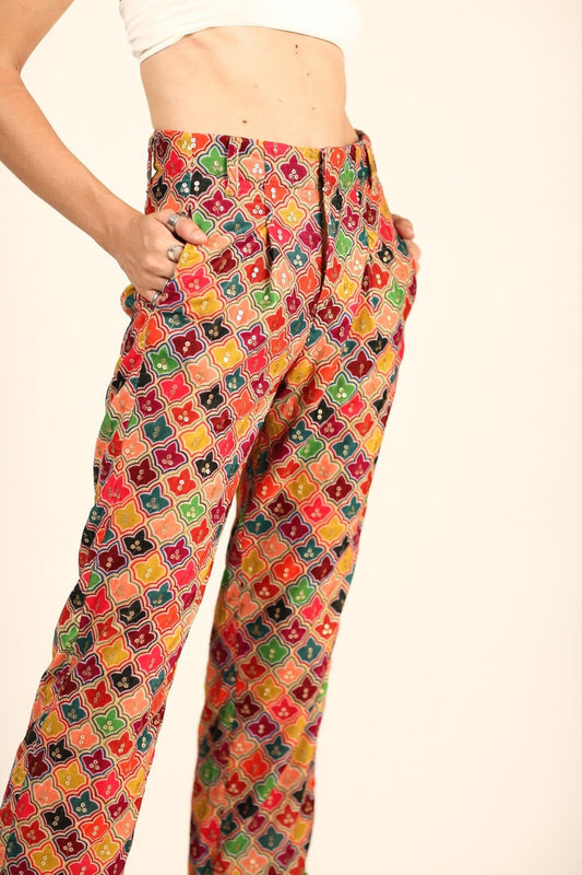 EMBROIDERED SEQUIN VELVET PANTS RACHNA - BANGKOK TAILOR CLOTHING STORE - HANDMADE CLOTHING