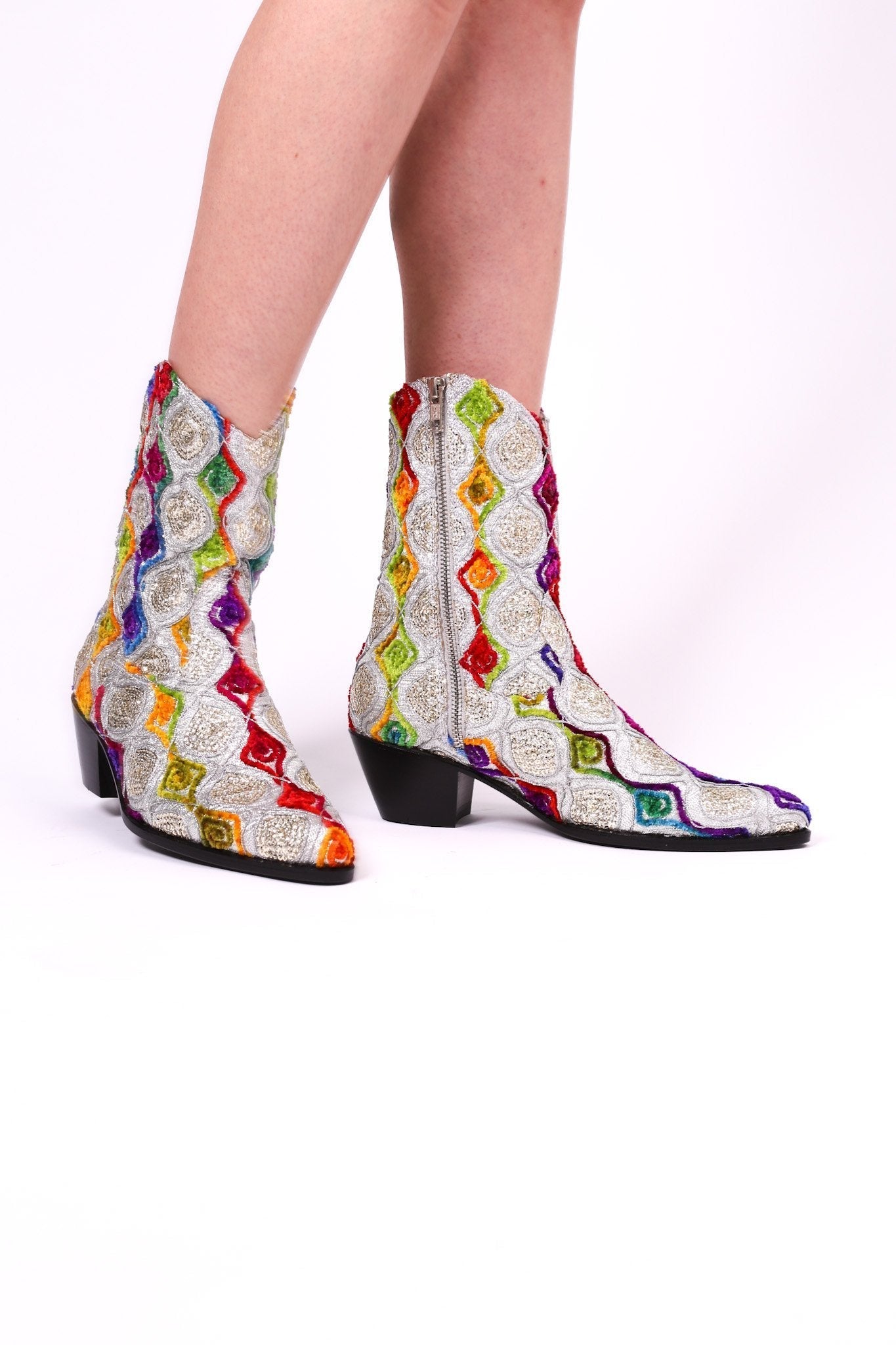 EMBROIDERED SILK BOOTS TIFFANY (SILVER) - BANGKOK TAILOR CLOTHING STORE - HANDMADE CLOTHING