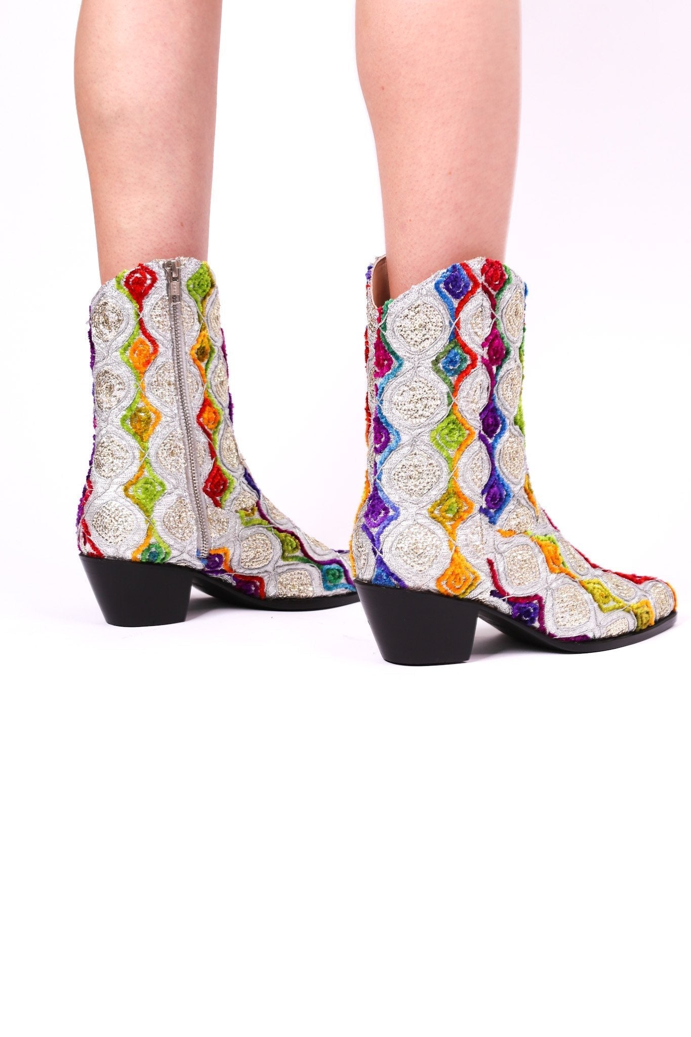 EMBROIDERED SILK BOOTS TIFFANY (SILVER) - BANGKOK TAILOR CLOTHING STORE - HANDMADE CLOTHING