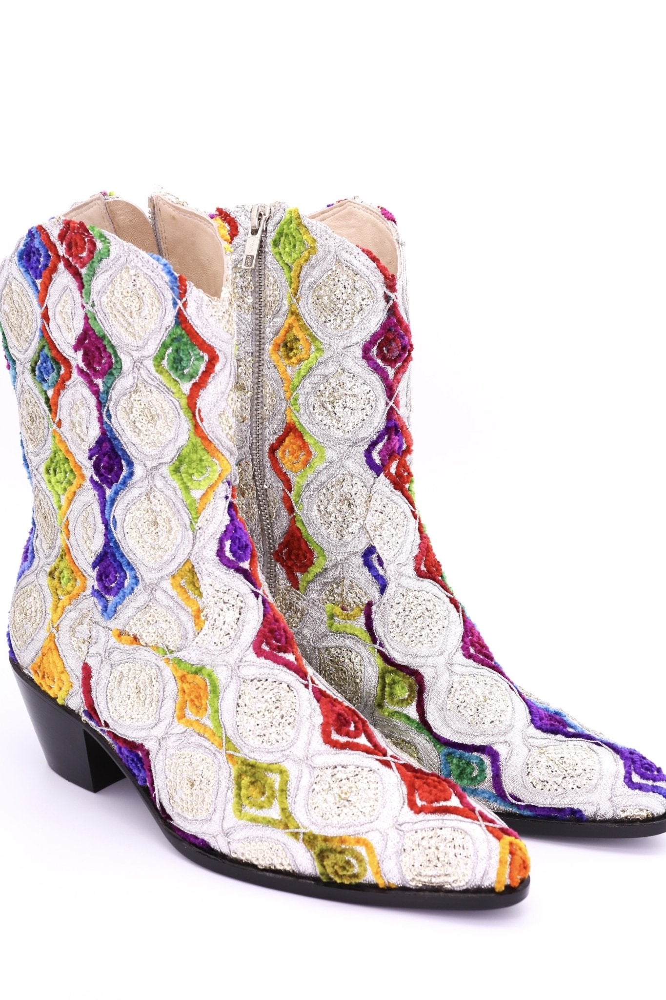 EMBROIDERED SILK BOOTS TIFFANY (SILVER) - BANGKOK TAILOR CLOTHING STORE - HANDMADE CLOTHING