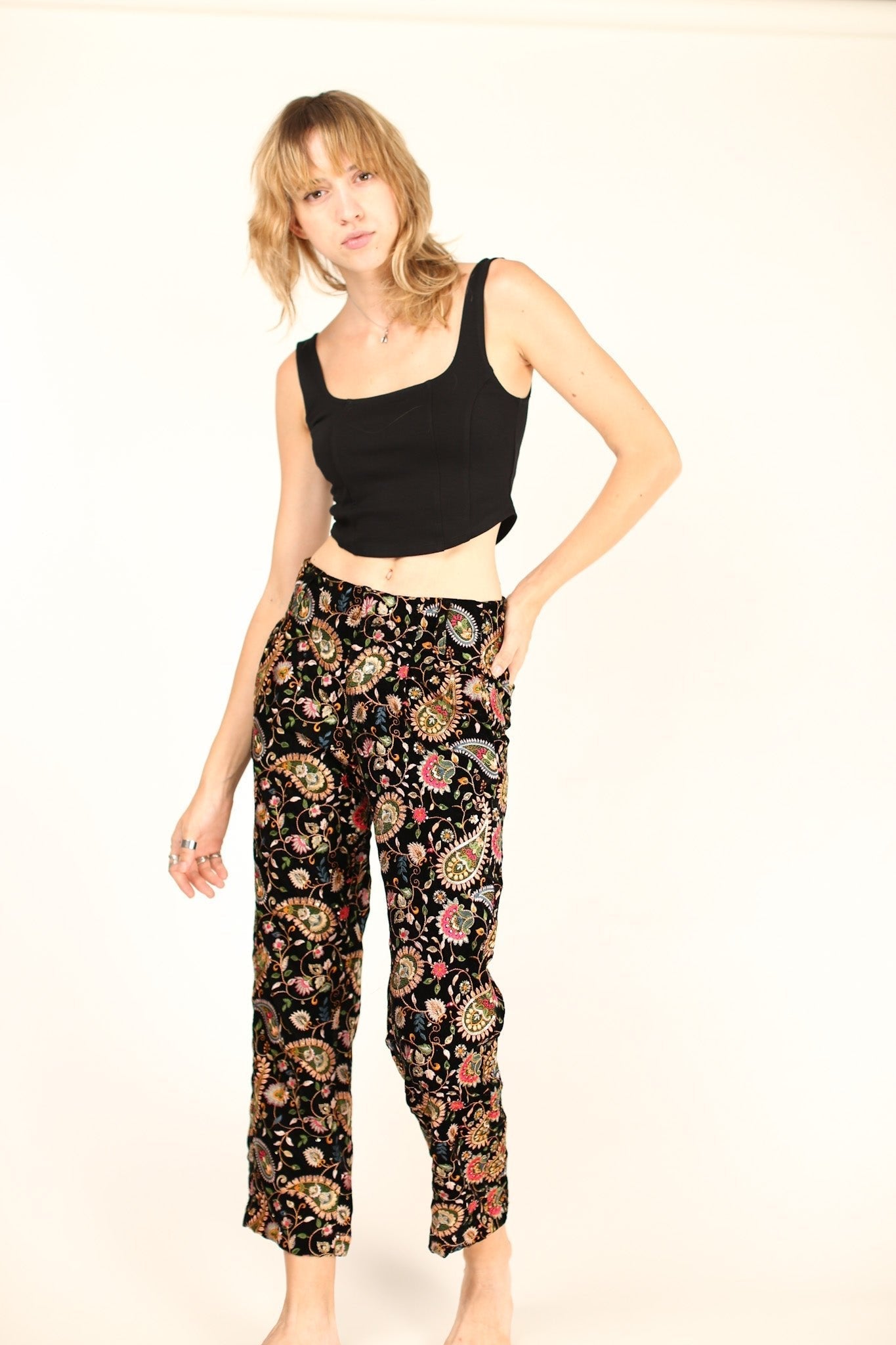 EMBROIDERED VELVET PANTS DEWI - BANGKOK TAILOR CLOTHING STORE - HANDMADE CLOTHING