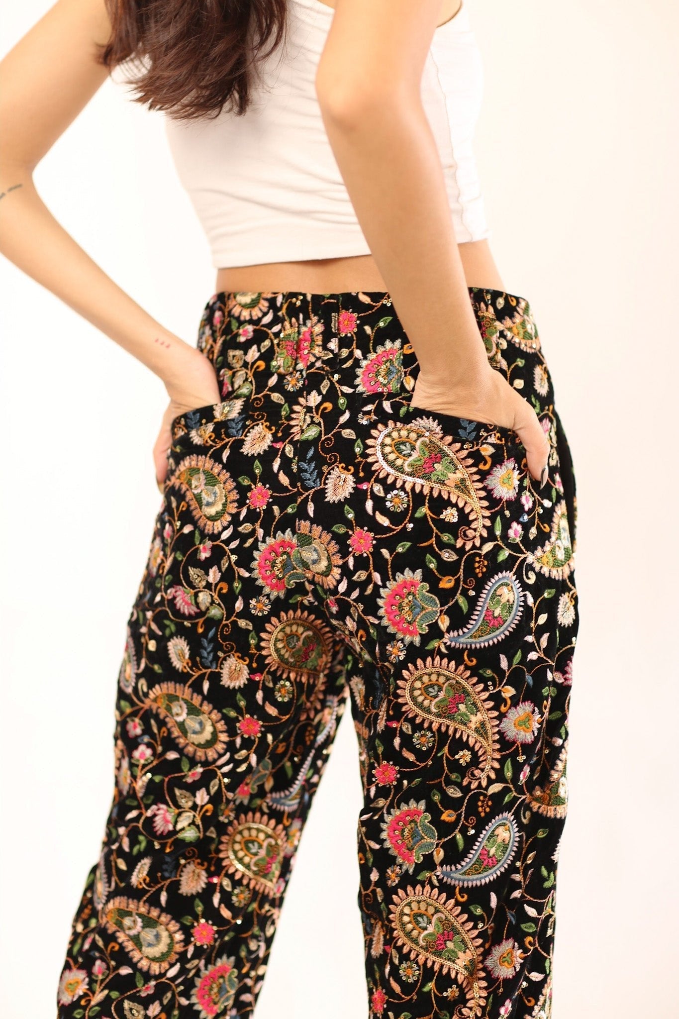 EMBROIDERED VELVET PANTS DEWI - BANGKOK TAILOR CLOTHING STORE - HANDMADE CLOTHING