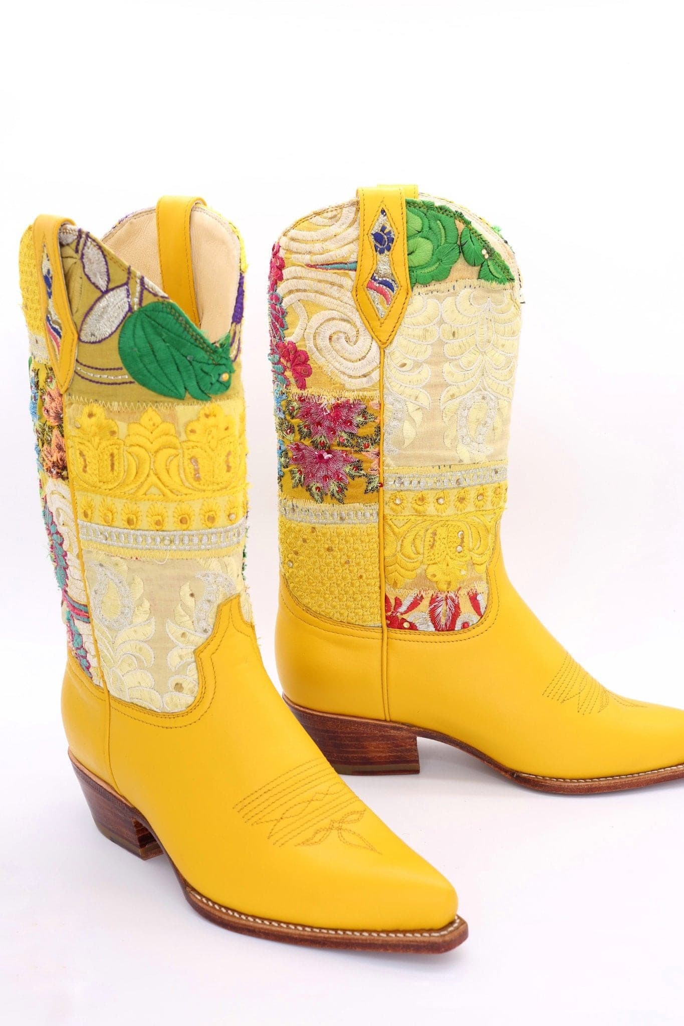 EMBROIDERED WESTERN BOOTS MARLA YELLOW - BANGKOK TAILOR CLOTHING STORE - HANDMADE CLOTHING