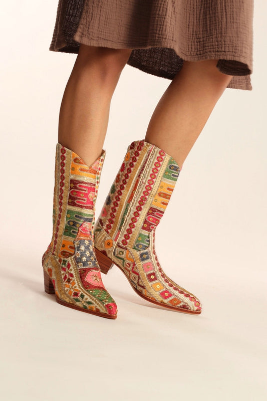 EMBROIDERED WESTERN BOOTS SILK LAFATA - BANGKOK TAILOR CLOTHING STORE - HANDMADE CLOTHING