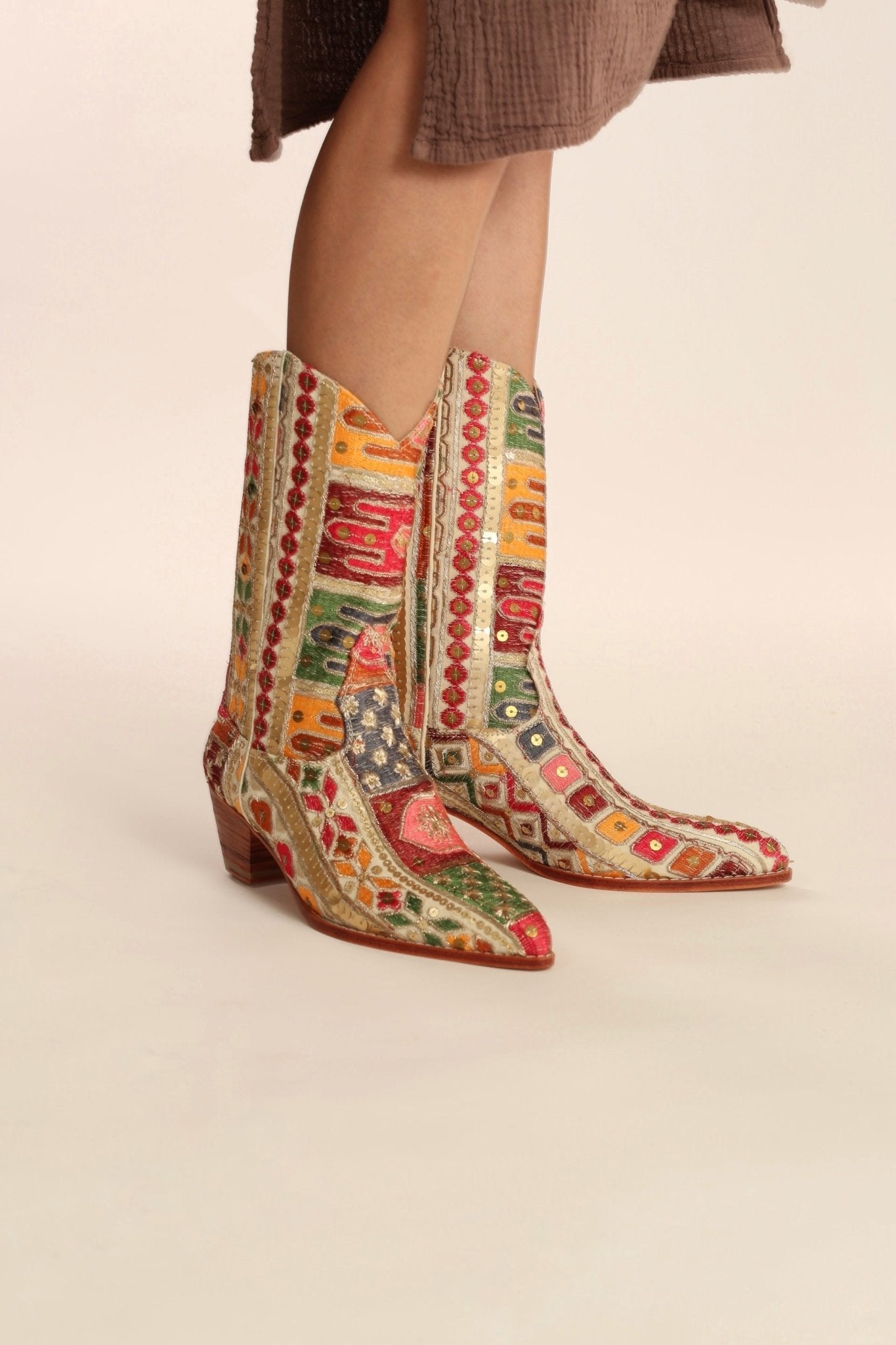 EMBROIDERED WESTERN BOOTS SILK LAFATA - sustainably made MOMO NEW YORK sustainable clothing, boots slow fashion