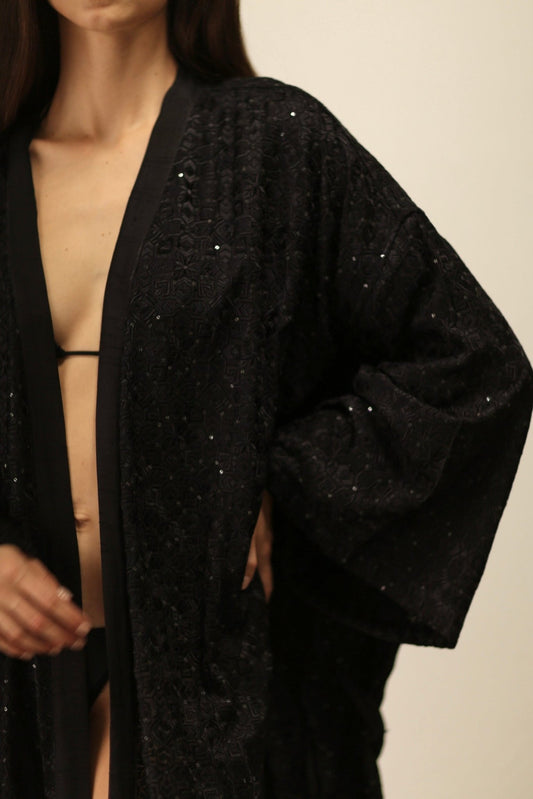 EREBUS BLACK SILK KIMONO - BANGKOK TAILOR CLOTHING STORE - HANDMADE CLOTHING