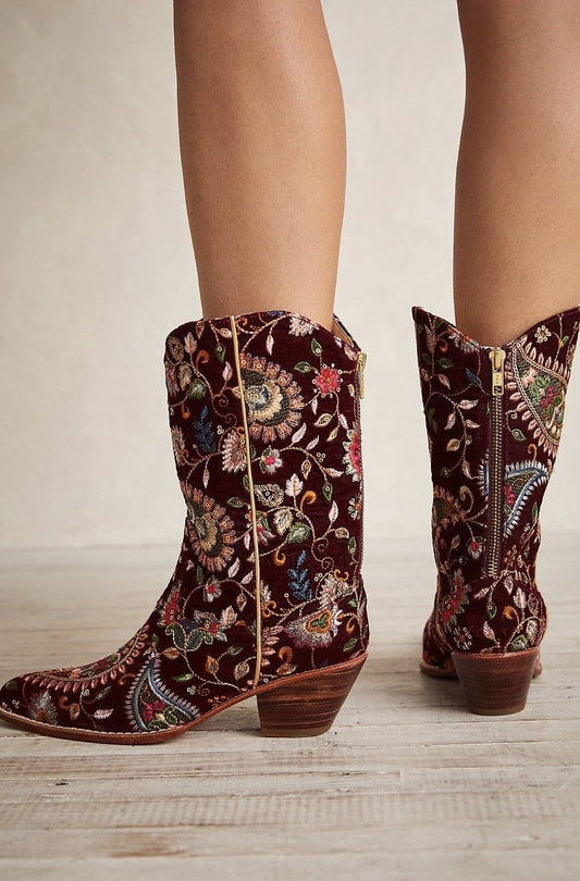 EVY EMBROIDERED VELVET BOOTS - BANGKOK TAILOR CLOTHING STORE - HANDMADE CLOTHING