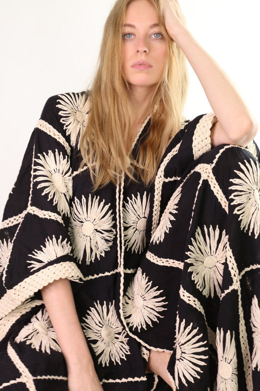 FLORA CROCHET KIMONO DUSTER BLACK - BANGKOK TAILOR CLOTHING STORE - HANDMADE CLOTHING