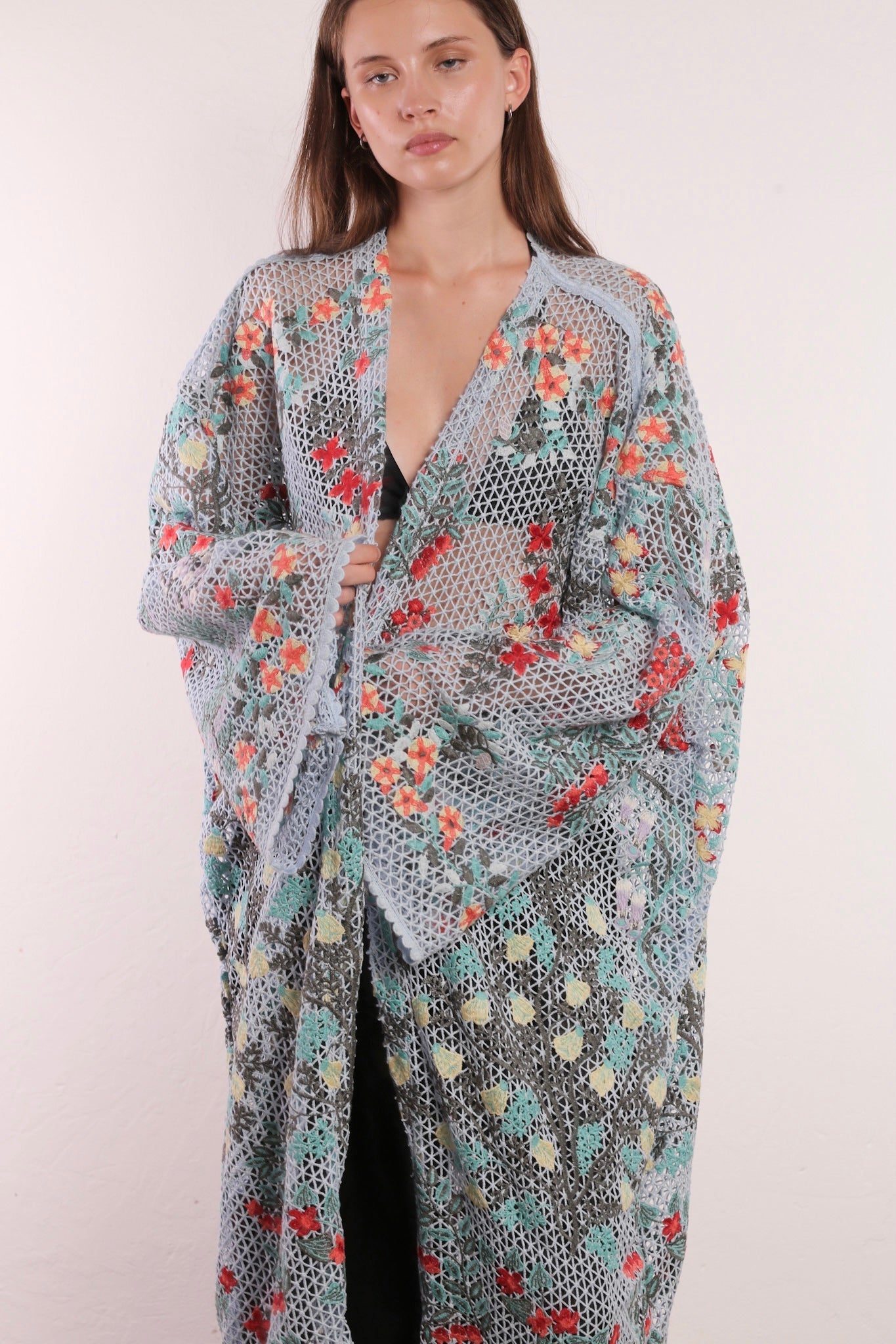 FLOWER COMB LIGHT BLUE COLOR KIMONO - BANGKOK TAILOR CLOTHING STORE - HANDMADE CLOTHING