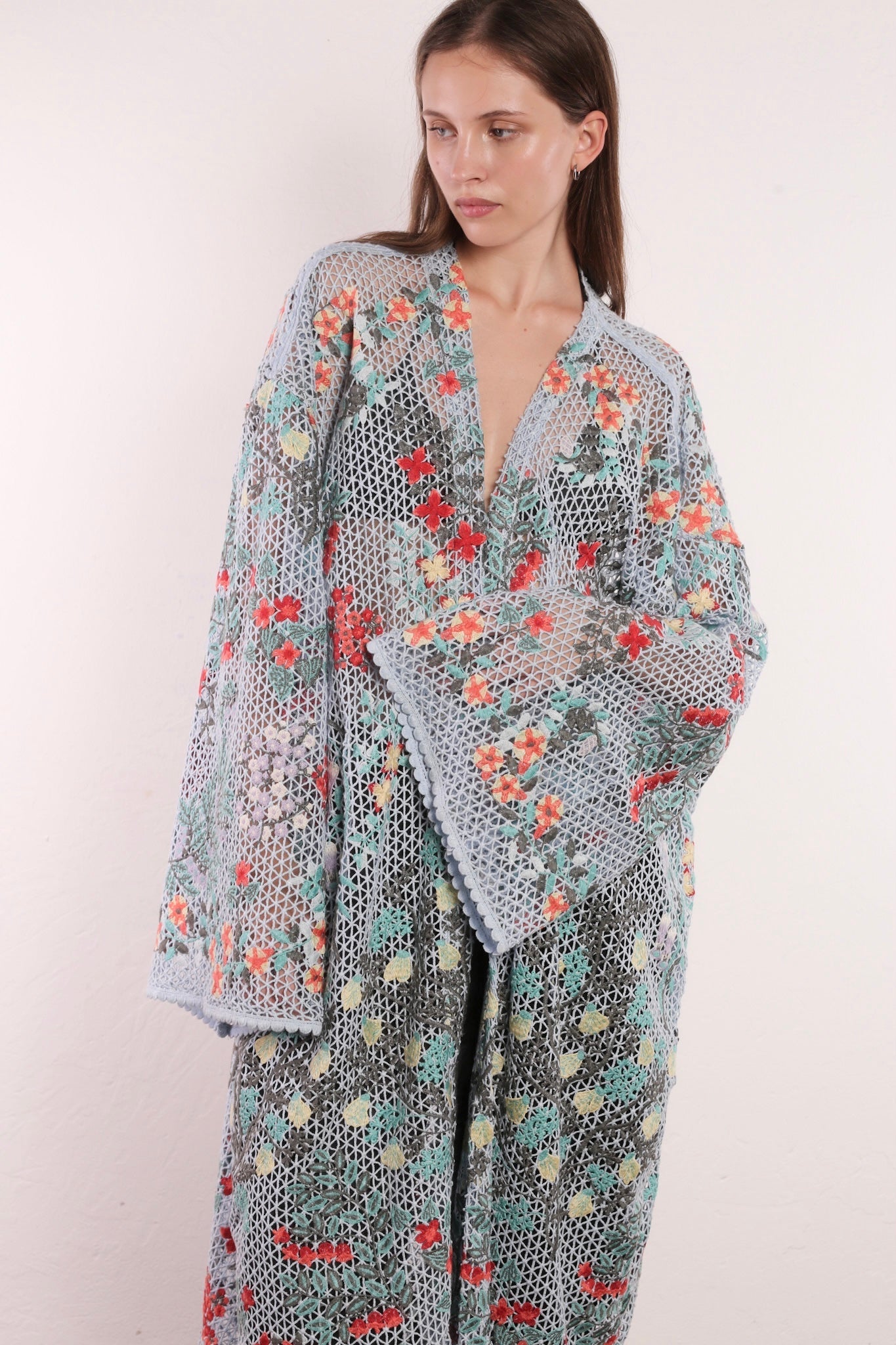 FLOWER COMB LIGHT BLUE COLOR KIMONO - BANGKOK TAILOR CLOTHING STORE - HANDMADE CLOTHING