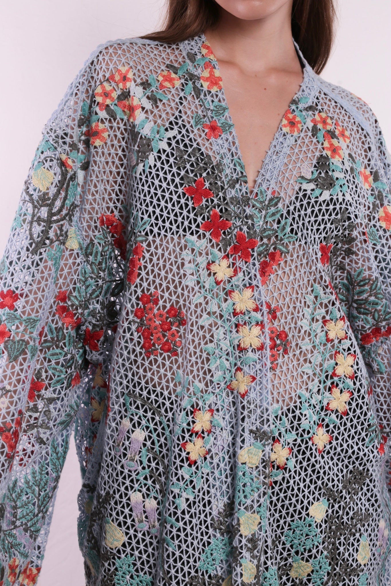 FLOWER COMB LIGHT BLUE COLOR KIMONO - BANGKOK TAILOR CLOTHING STORE - HANDMADE CLOTHING