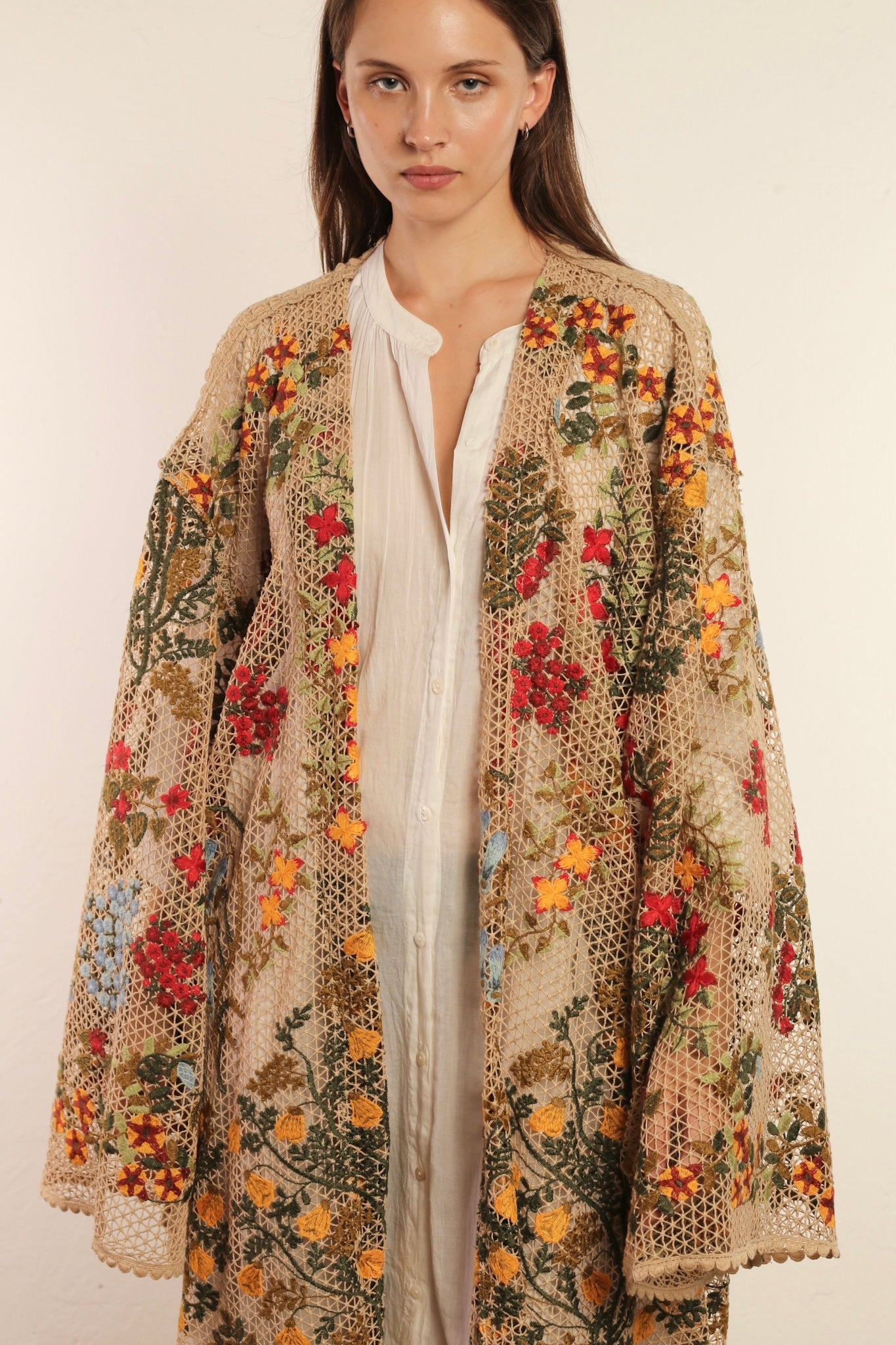 FLOWER COTTON LACE EMBROIDERED KIMONO - BANGKOK TAILOR CLOTHING STORE - HANDMADE CLOTHING