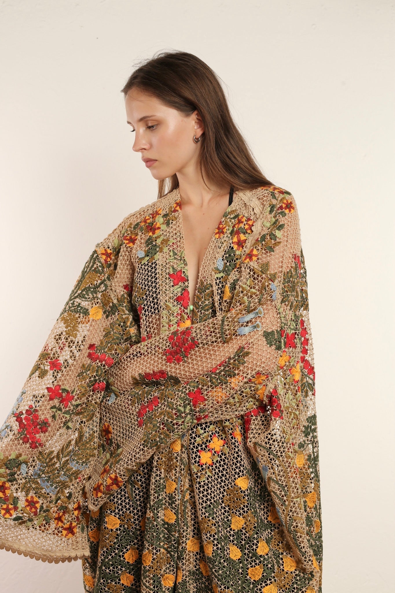 FLOWER COTTON LACE EMBROIDERED KIMONO - BANGKOK TAILOR CLOTHING STORE - HANDMADE CLOTHING