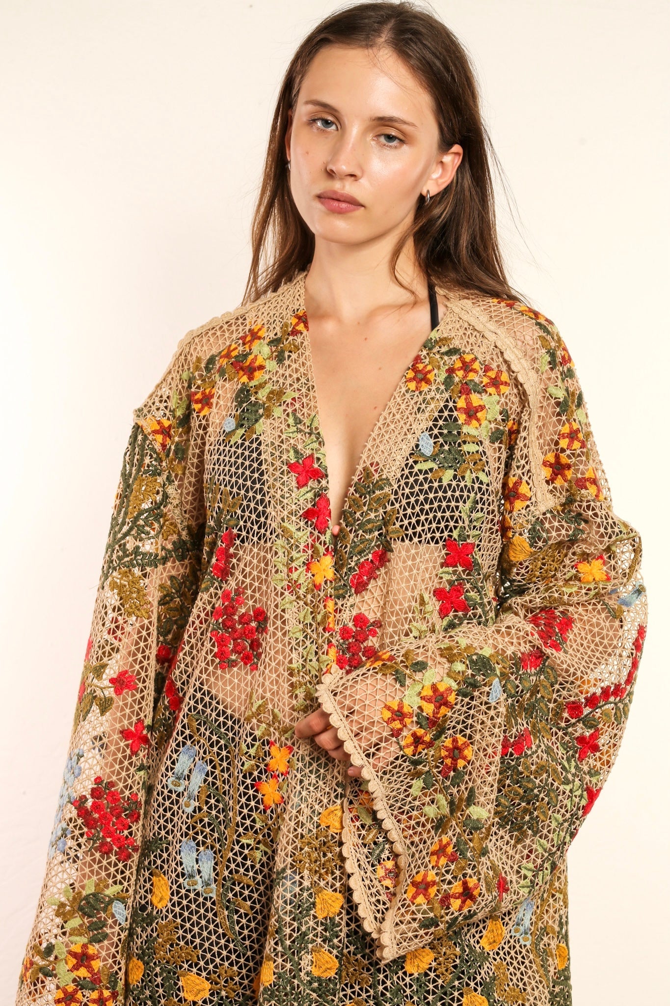 FLOWER COTTON LACE EMBROIDERED KIMONO - BANGKOK TAILOR CLOTHING STORE - HANDMADE CLOTHING