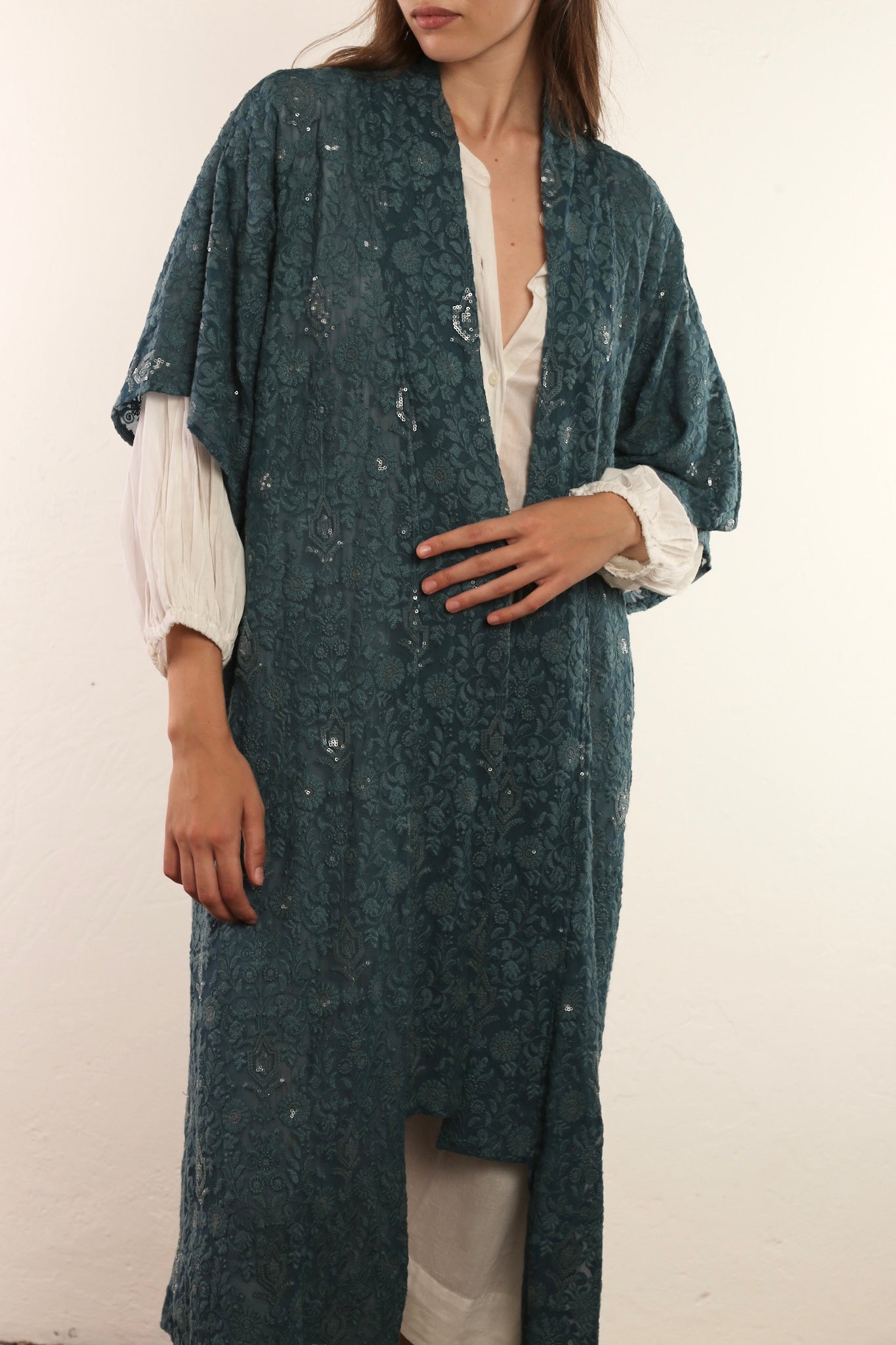 FLOWER EMERALD GREEN SILK KIMONO ISLA - BANGKOK TAILOR CLOTHING STORE - HANDMADE CLOTHING