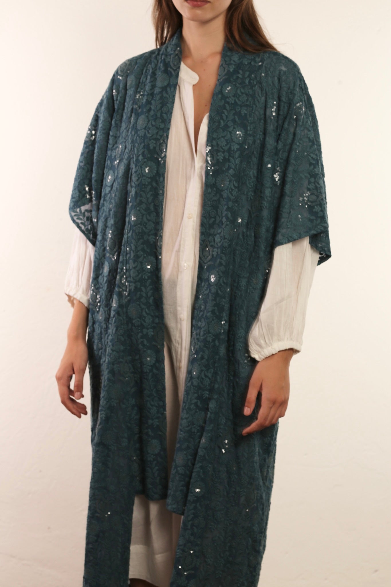 FLOWER EMERALD GREEN SILK KIMONO ISLA - BANGKOK TAILOR CLOTHING STORE - HANDMADE CLOTHING