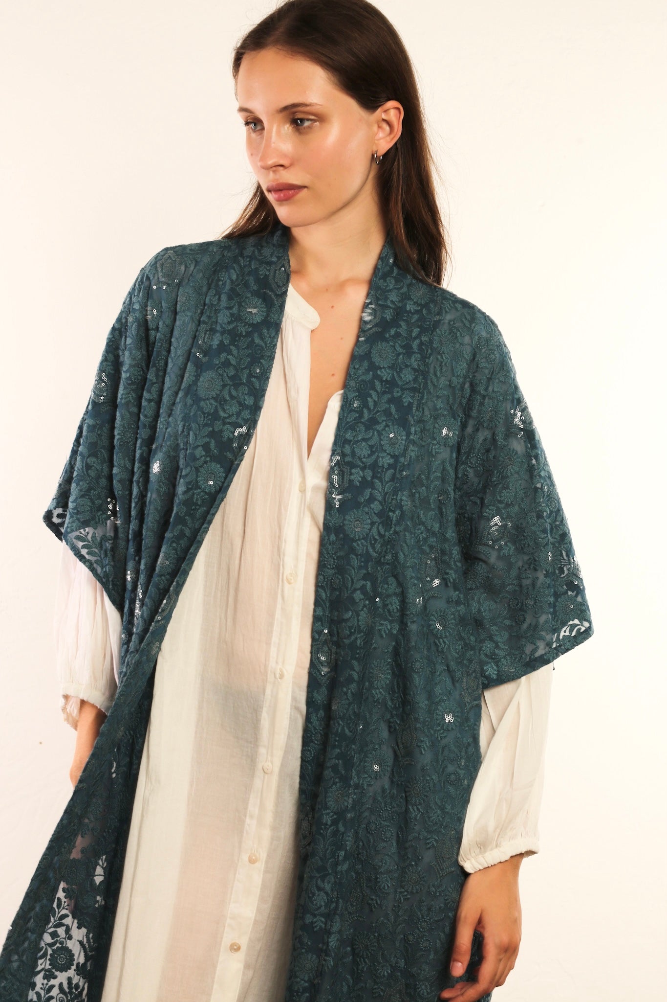 FLOWER EMERALD GREEN SILK KIMONO ISLA - BANGKOK TAILOR CLOTHING STORE - HANDMADE CLOTHING