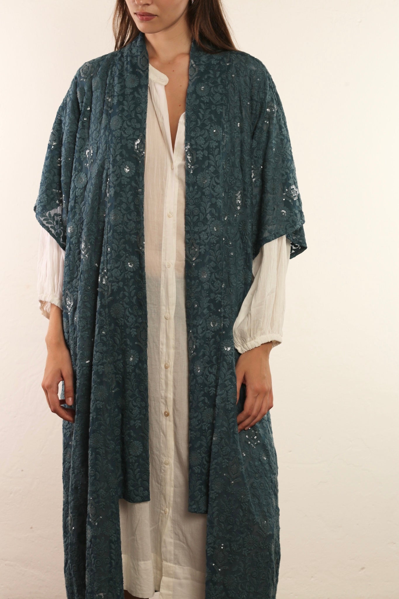 FLOWER EMERALD GREEN SILK KIMONO ISLA - BANGKOK TAILOR CLOTHING STORE - HANDMADE CLOTHING