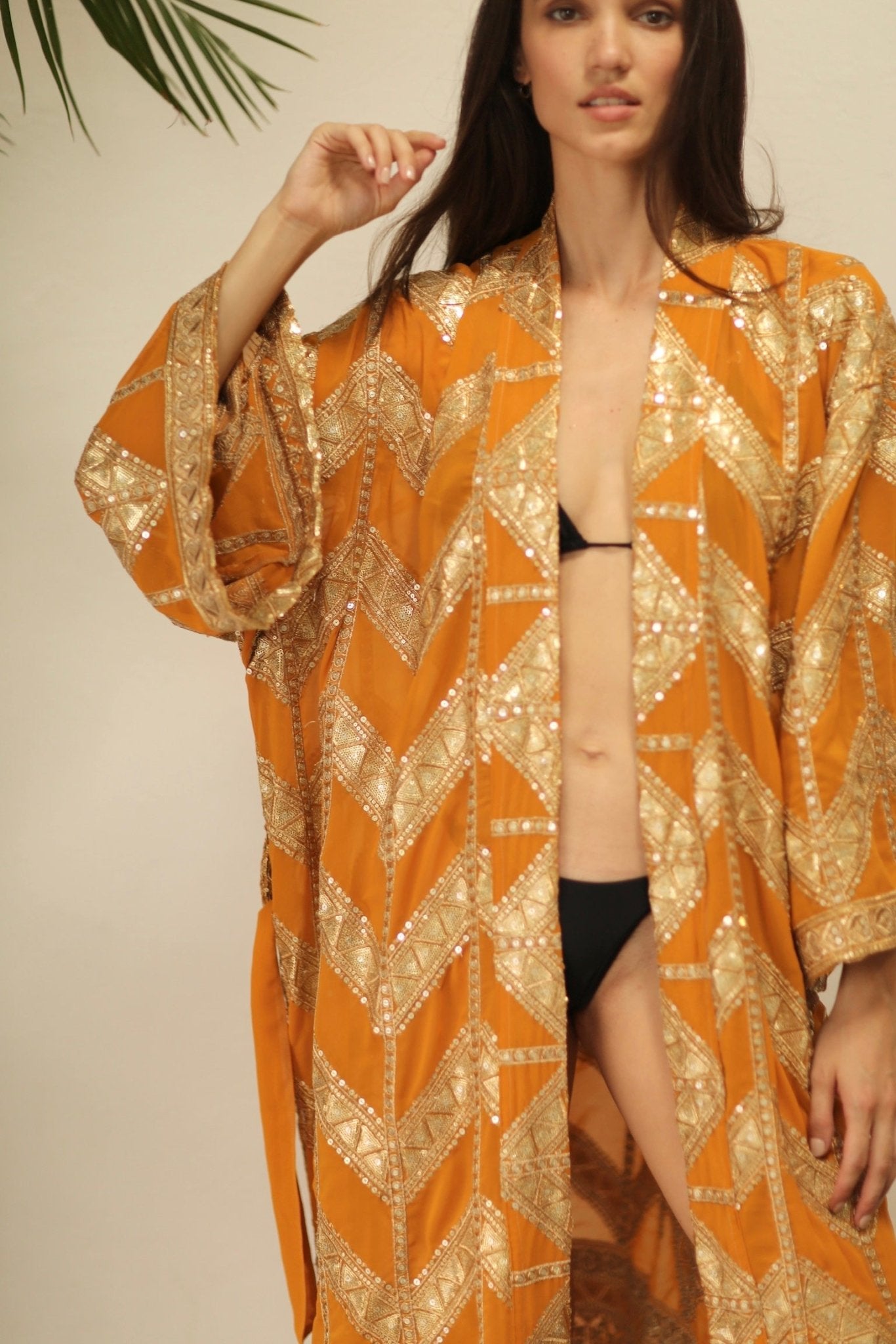 GOLDEN EMBROIDERED SILK KIMONO - BANGKOK TAILOR CLOTHING STORE - HANDMADE CLOTHING