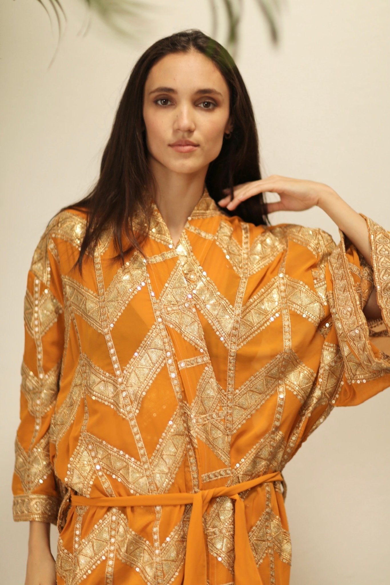 GOLDEN EMBROIDERED SILK KIMONO - BANGKOK TAILOR CLOTHING STORE - HANDMADE CLOTHING