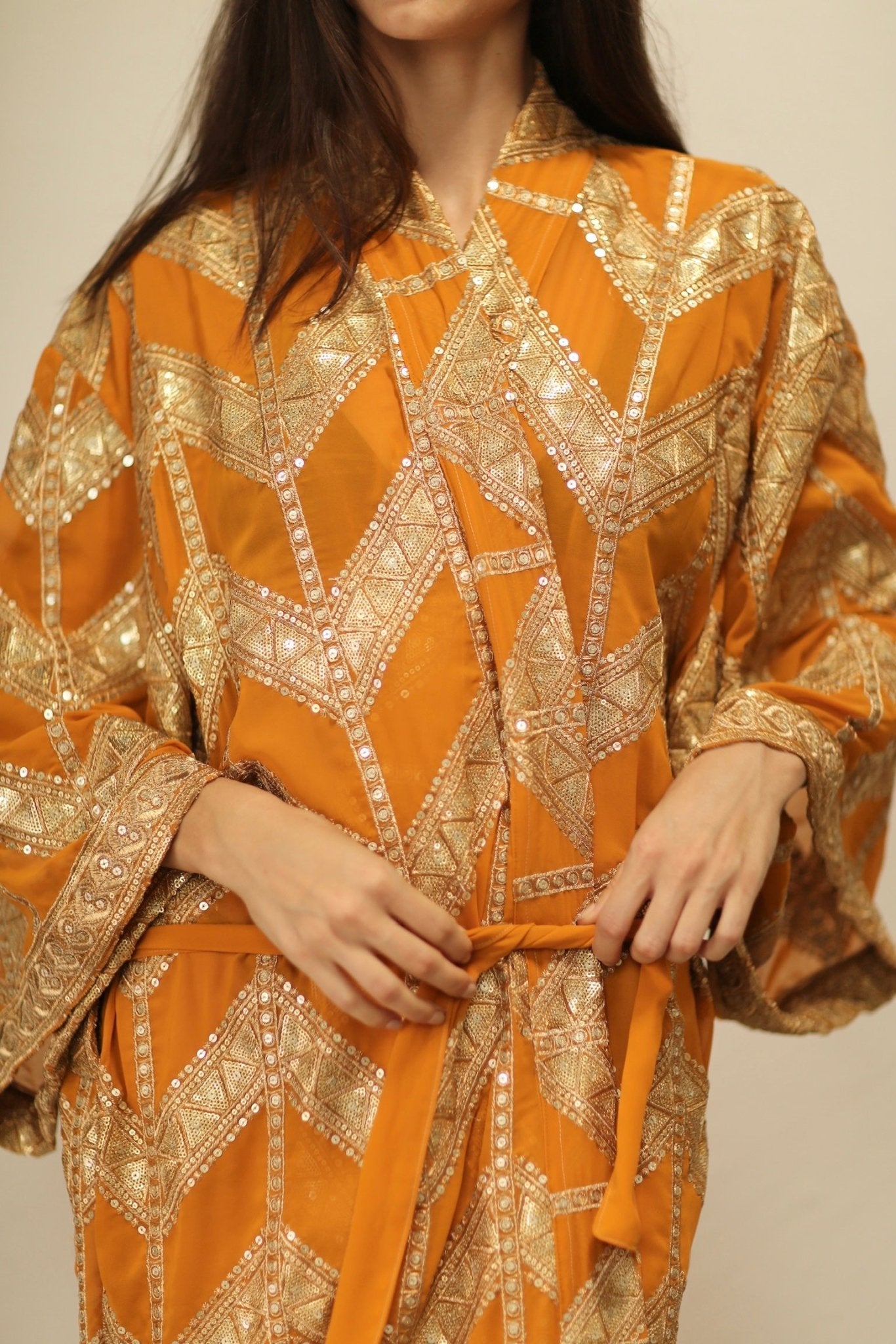 GOLDEN EMBROIDERED SILK KIMONO - BANGKOK TAILOR CLOTHING STORE - HANDMADE CLOTHING