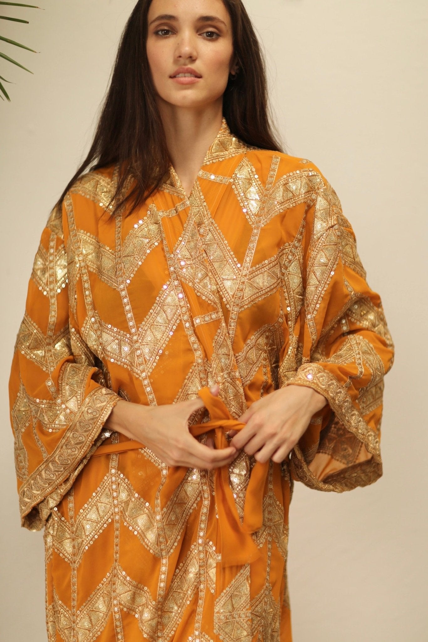 GOLDEN EMBROIDERED SILK KIMONO - BANGKOK TAILOR CLOTHING STORE - HANDMADE CLOTHING