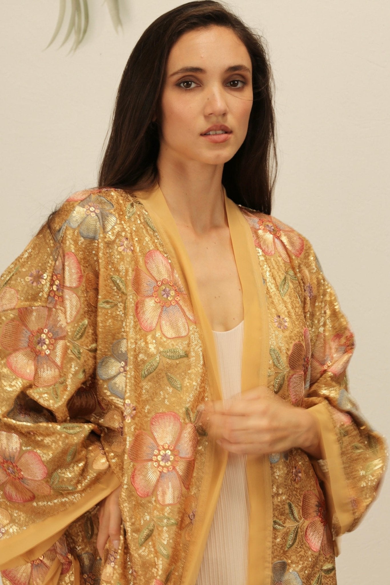 GOLDEN FLOWER CHIFFON SILK KIMONO - BANGKOK TAILOR CLOTHING STORE - HANDMADE CLOTHING