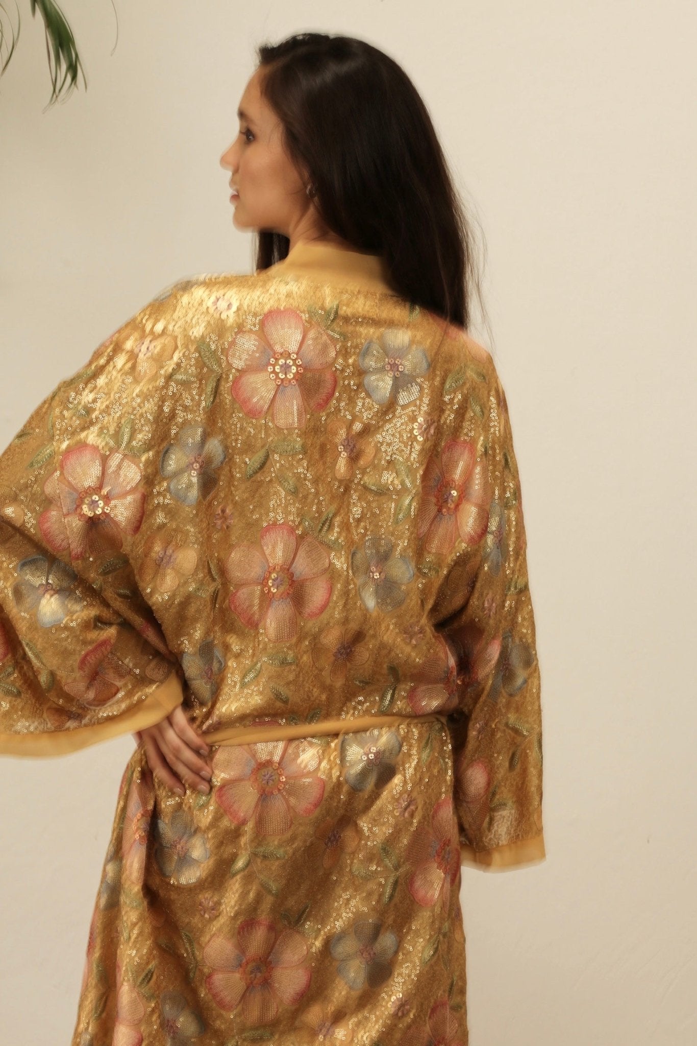 GOLDEN FLOWER CHIFFON SILK KIMONO - BANGKOK TAILOR CLOTHING STORE - HANDMADE CLOTHING